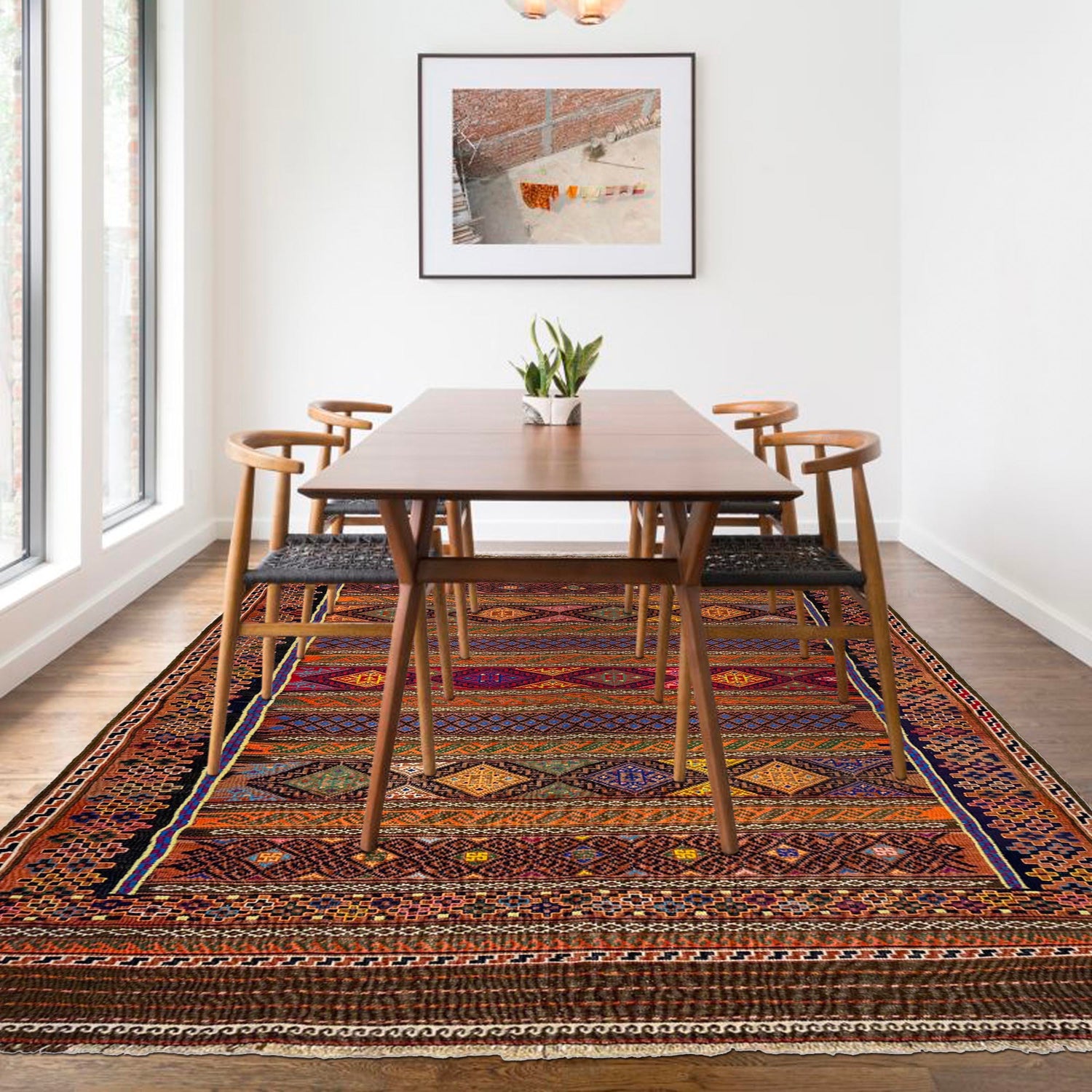 Laghari Kilim Area Rug Handmade Multi Geometric 5x8 ft