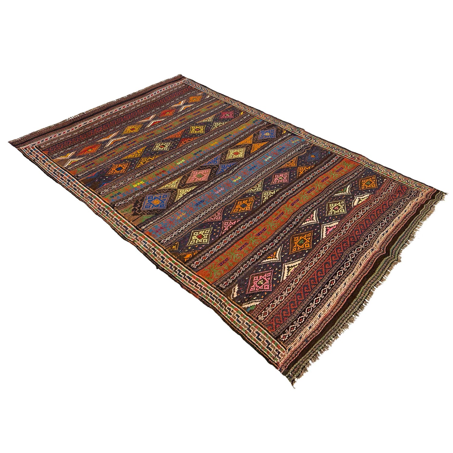 Laghari Kilim Area Rug Handmade Multi Geometric 4x6 ft