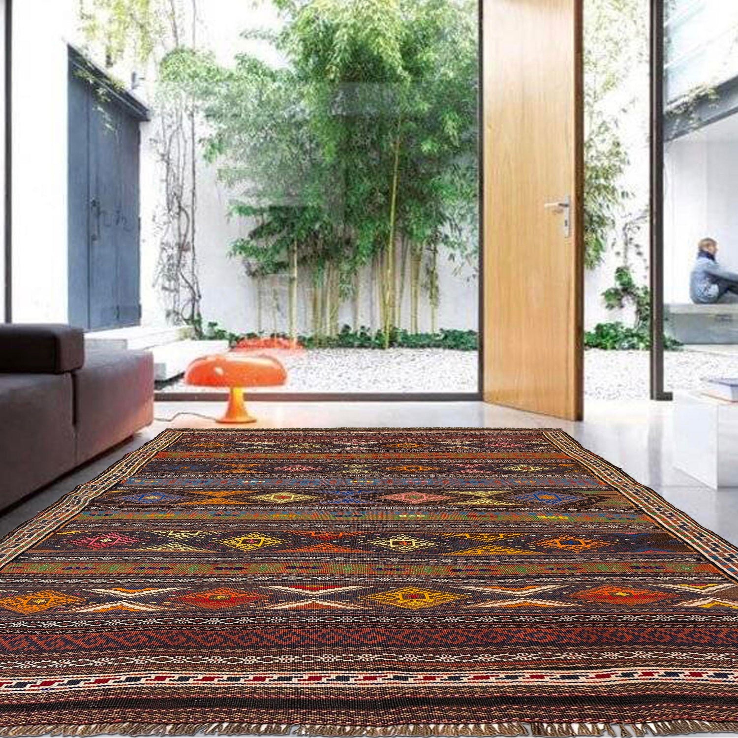 Laghari Kilim Area Rug Handmade Multi Geometric 4x6 ft