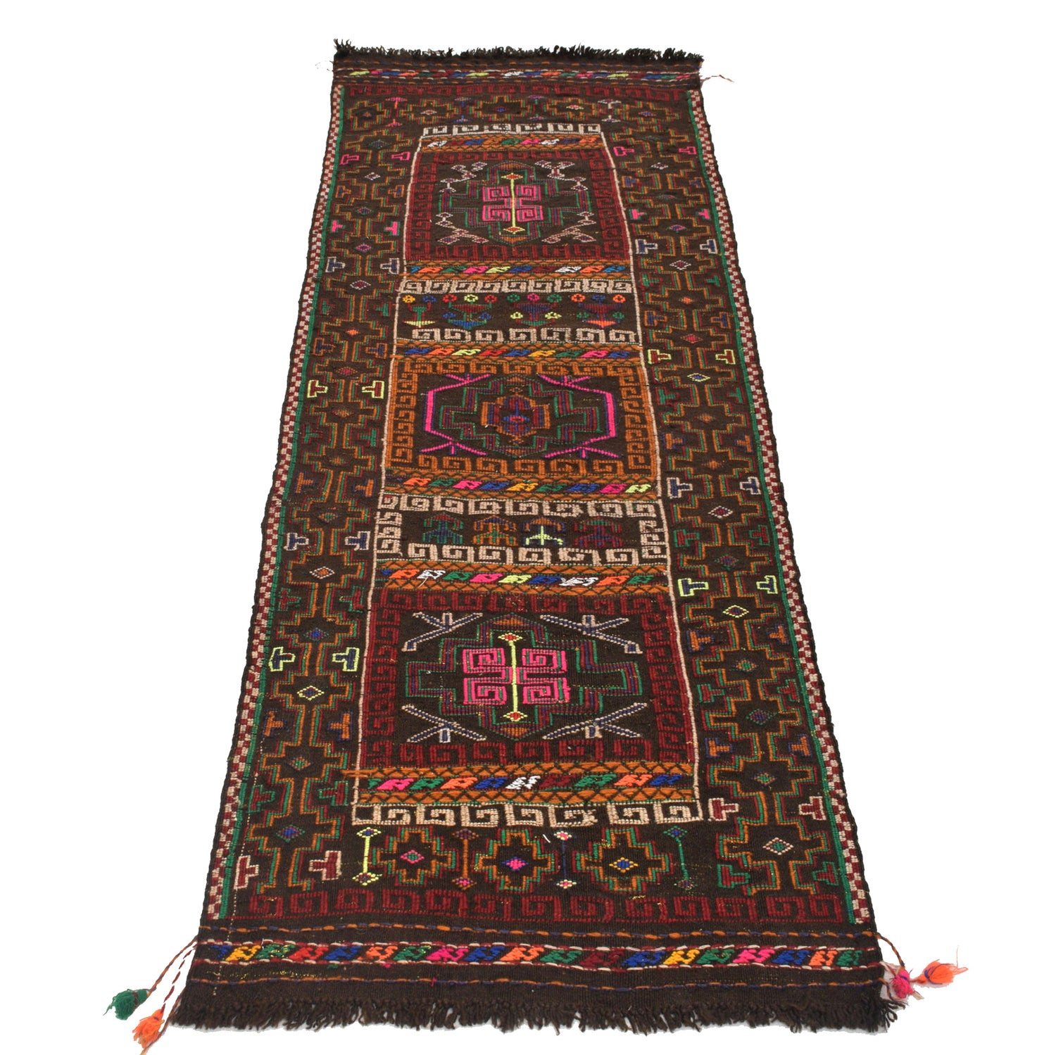 Table Sheet Runner Rug Handmade Multi Curvilinear 5' Runner