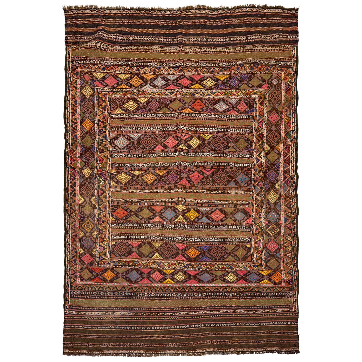 Laghari Kilim Area Rug Handmade Multi Geometric 5x8 ft