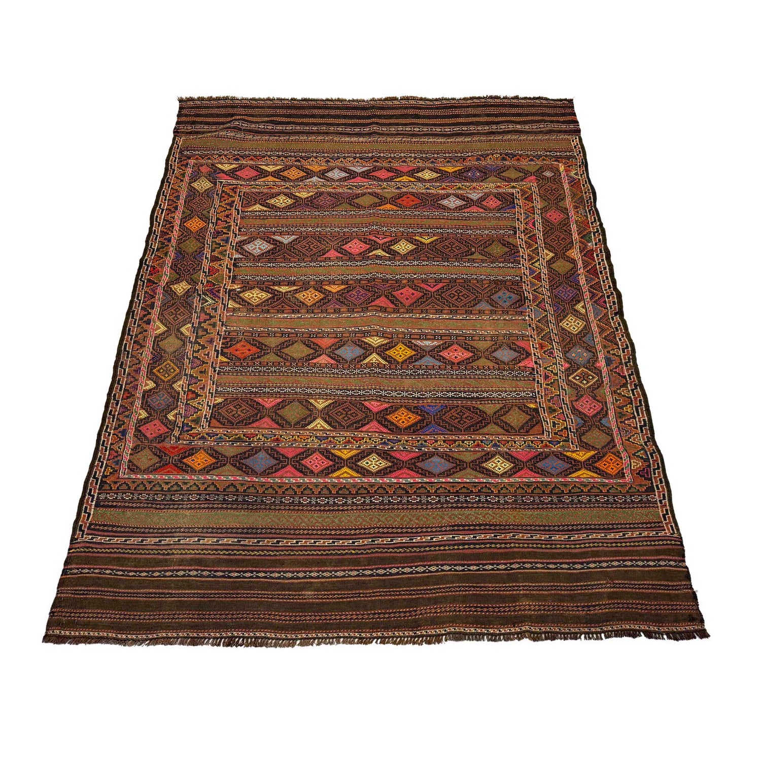 Laghari Kilim Area Rug Handmade Multi Geometric 5x8 ft