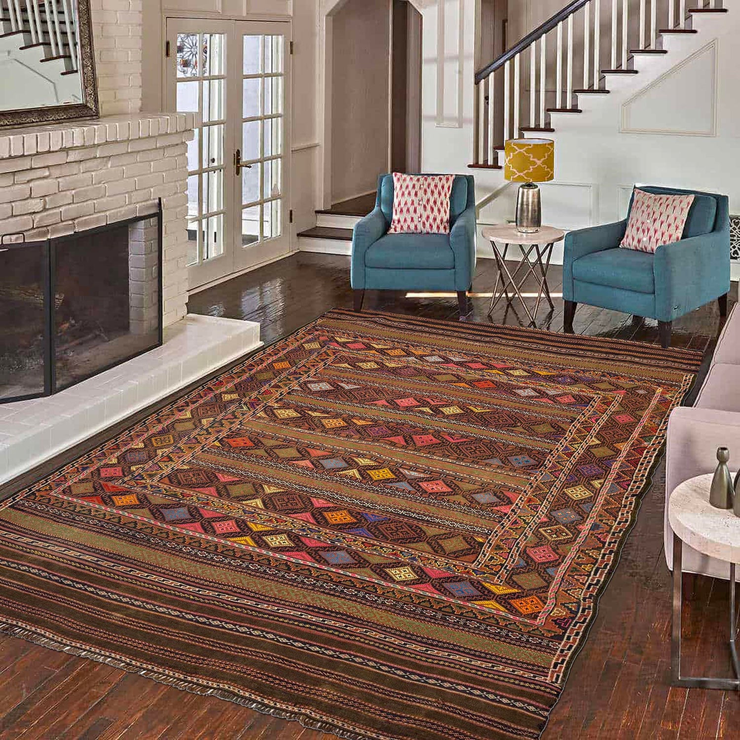 Laghari Kilim Area Rug Handmade Multi Geometric 5x8 ft