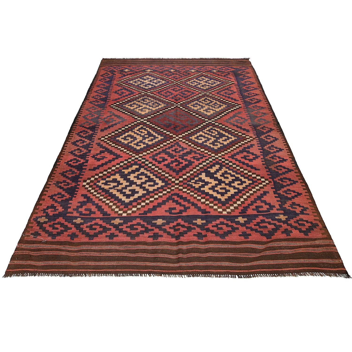 Maimana Kilim Area Rug Handmade Red Floral 6x9 ft