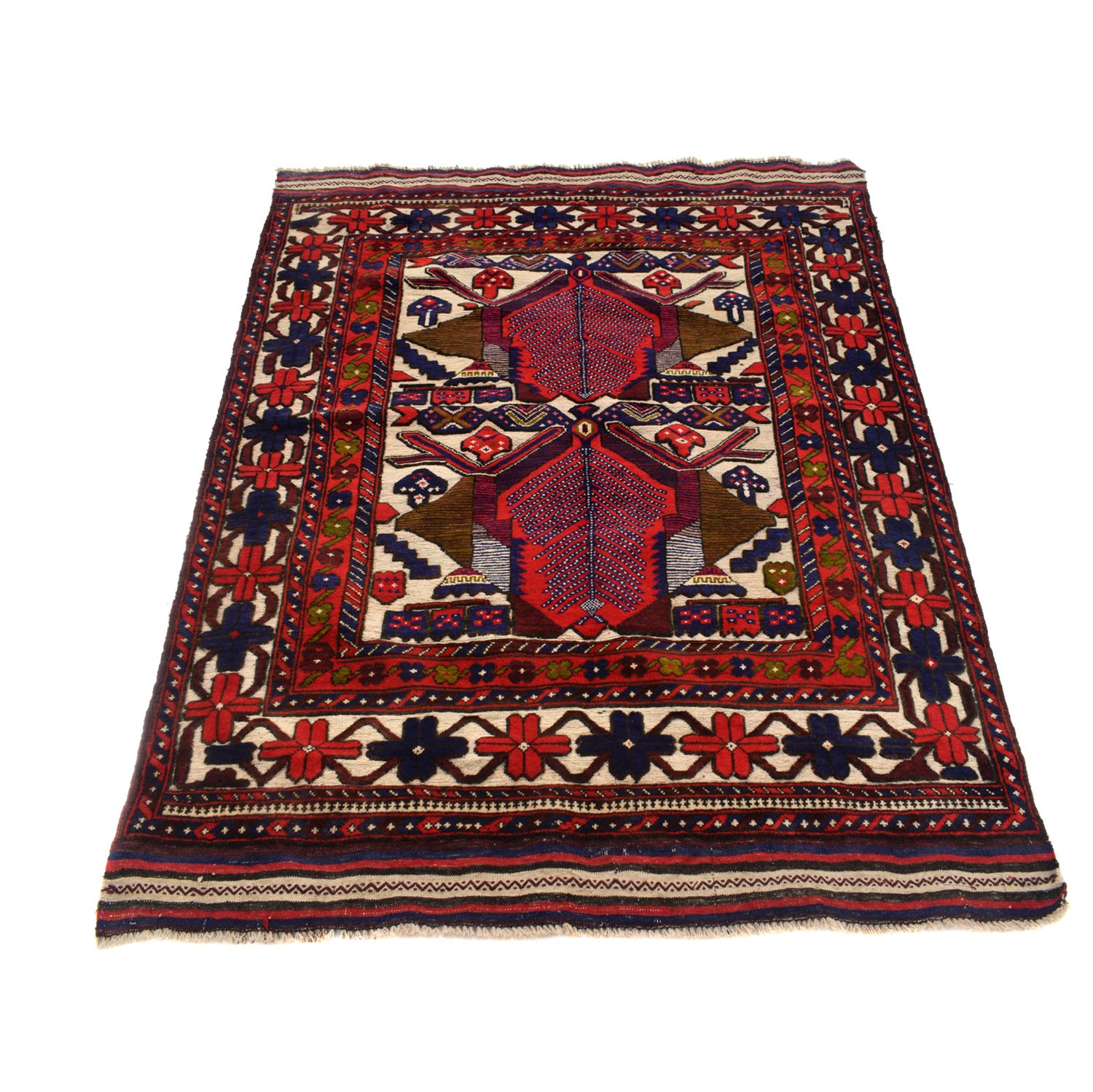 Barjasta Area Rug Handmade Beige Floral 4x6 ft