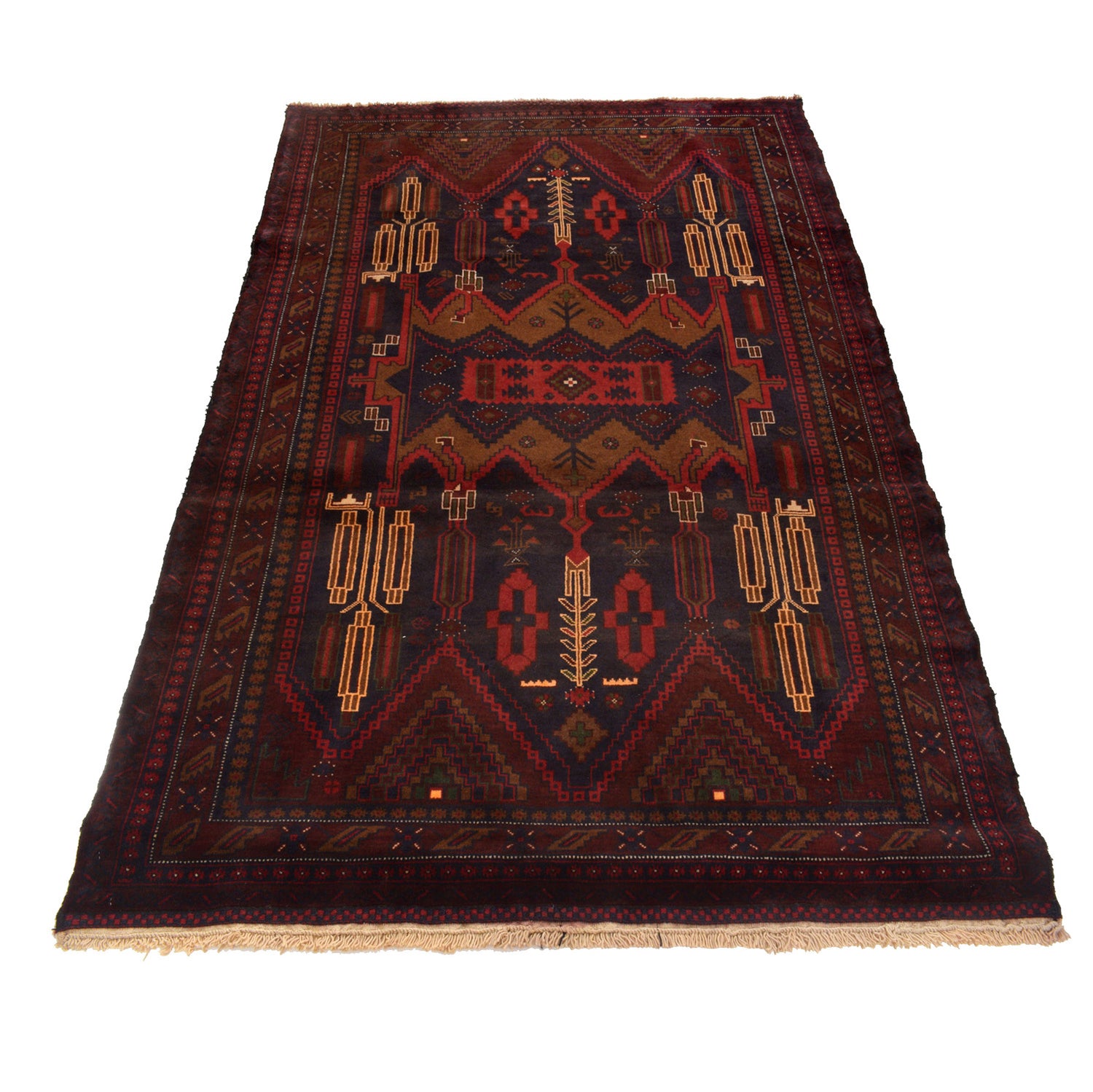 Baluchi Rug Handmade Multi Geometric 4x7 ft