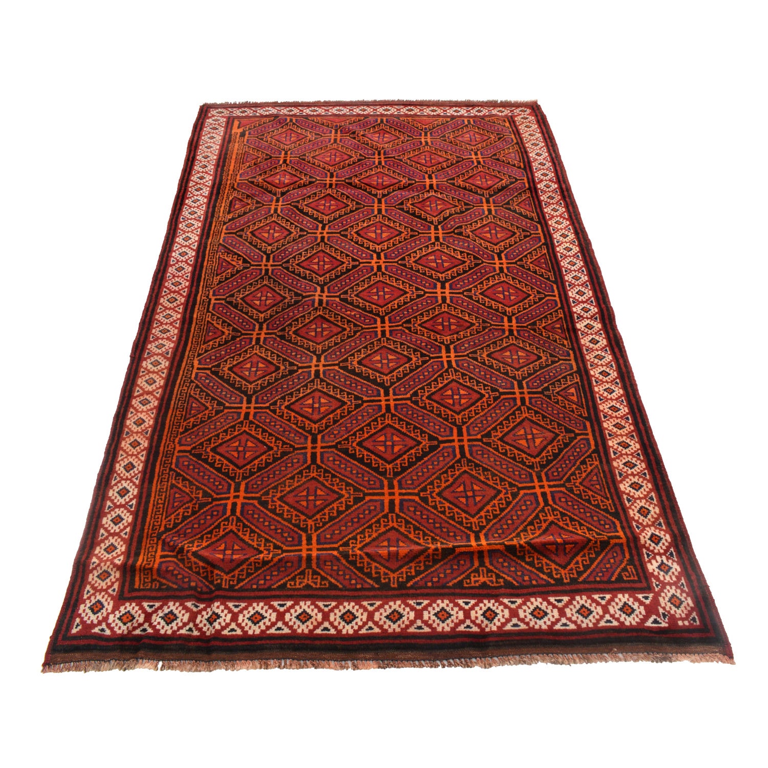 Baluchi Rug Handmade Red Geometric 4x7 ft