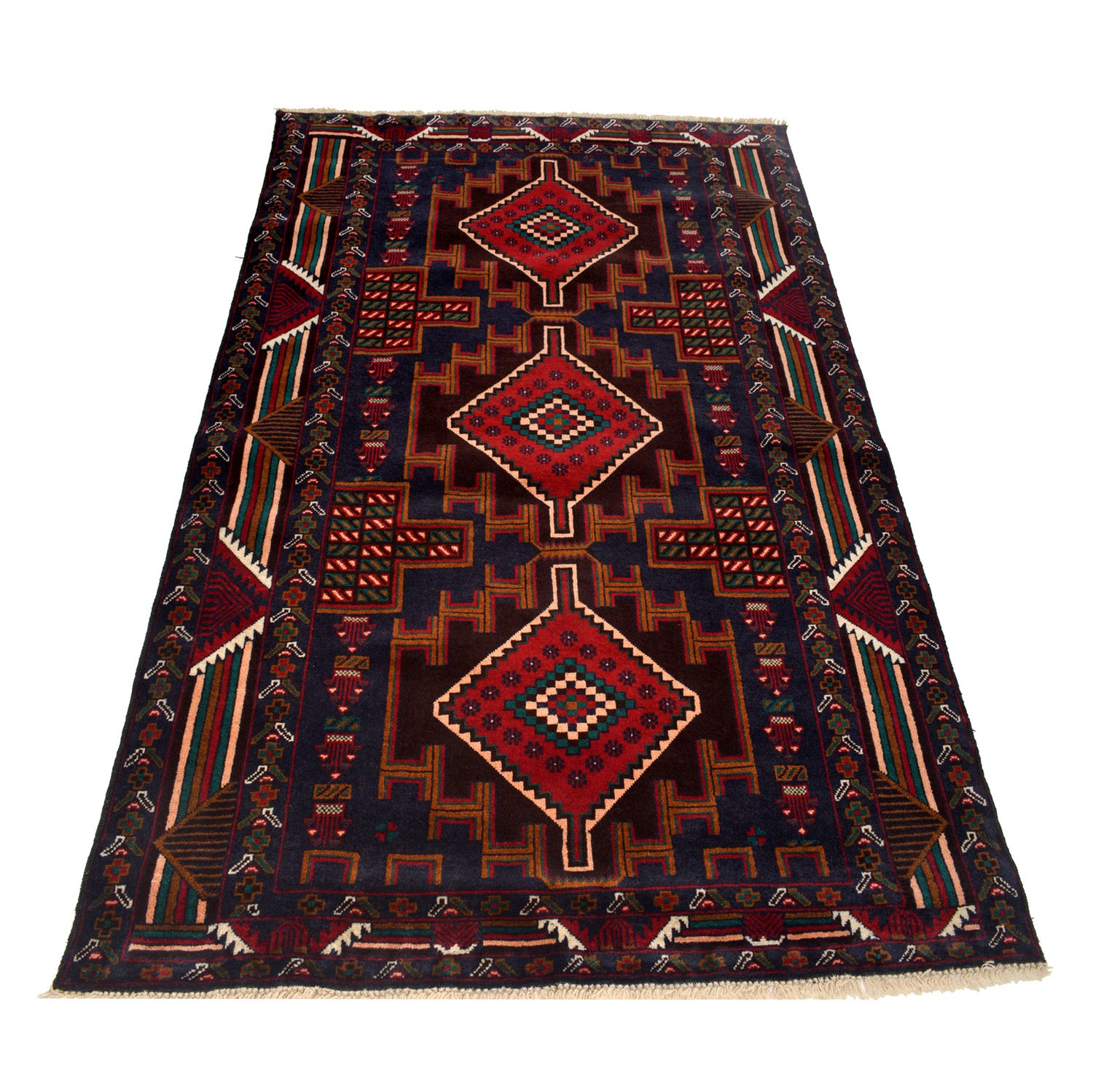 Baluchi Rug Handmade Multi Geometric 4x6 ft