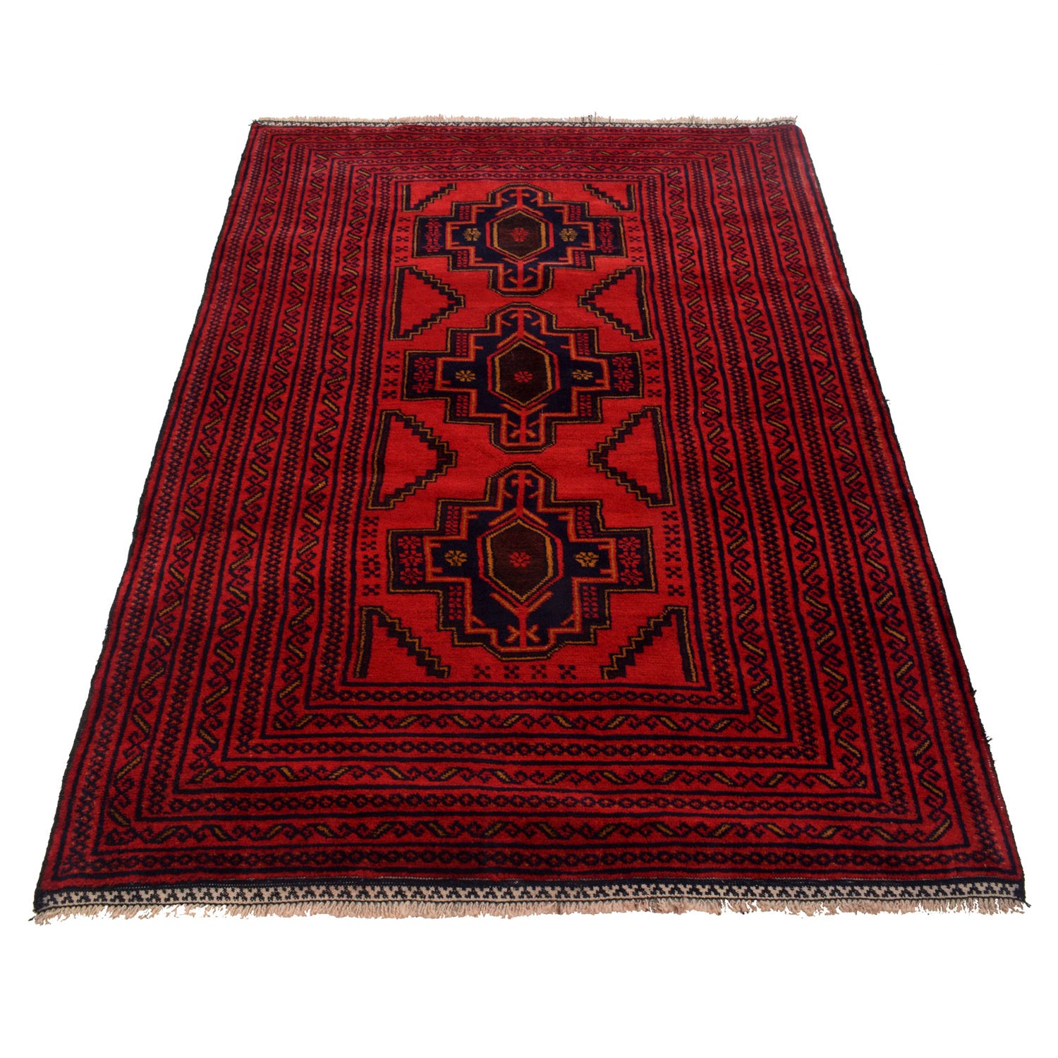 Baluchi Rug Handmade Red Geometric 4x6 ft