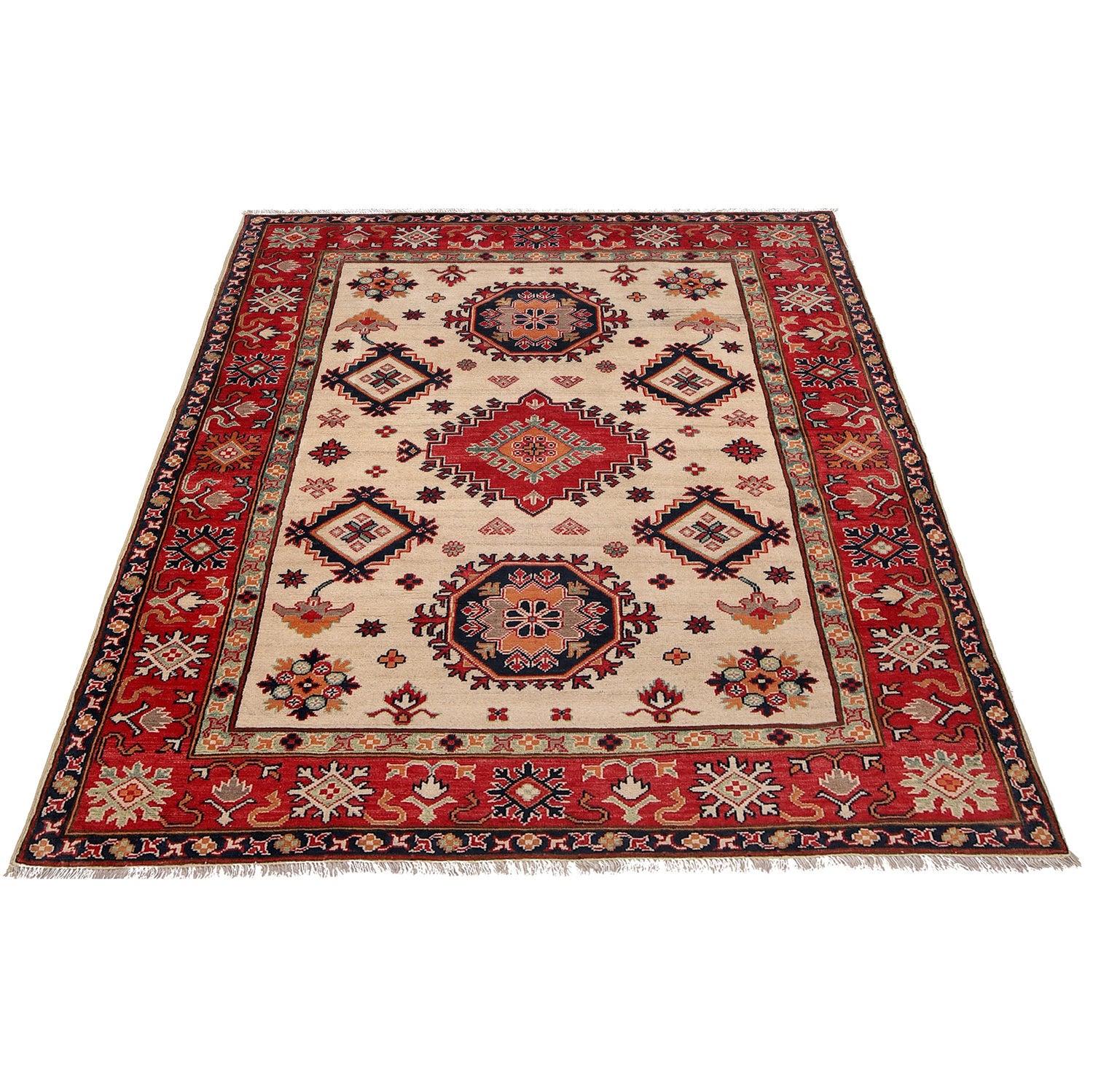 Kazak Rug Handmade Beige Medallion 4x7 ft