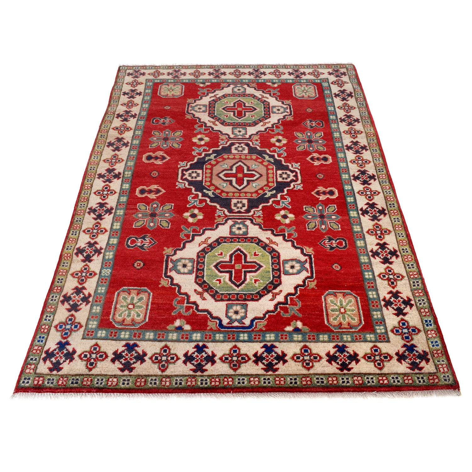 Kazak Rug Handmade Red Medallion 4x6 ft