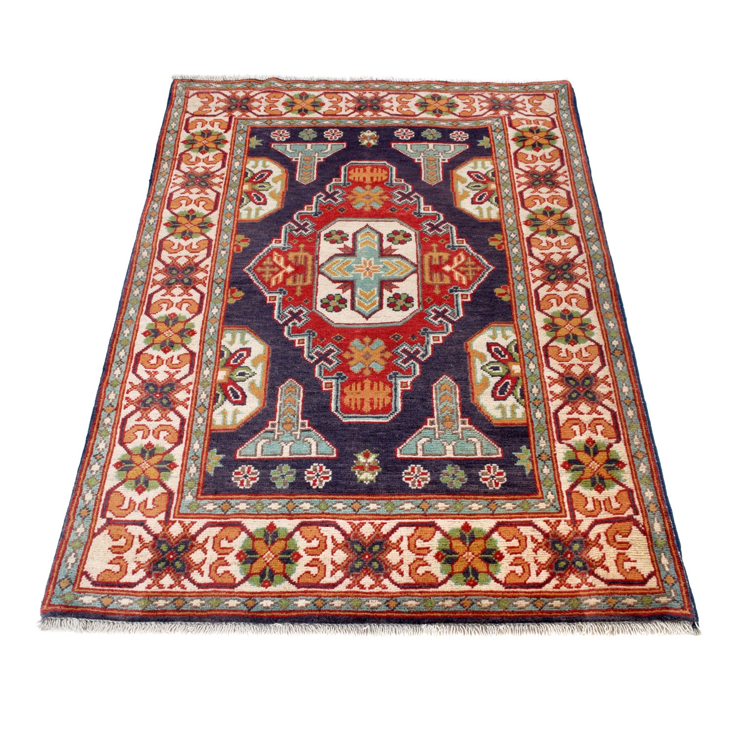 Kazak Rug Handmade Blue Medallion 3x5 ft