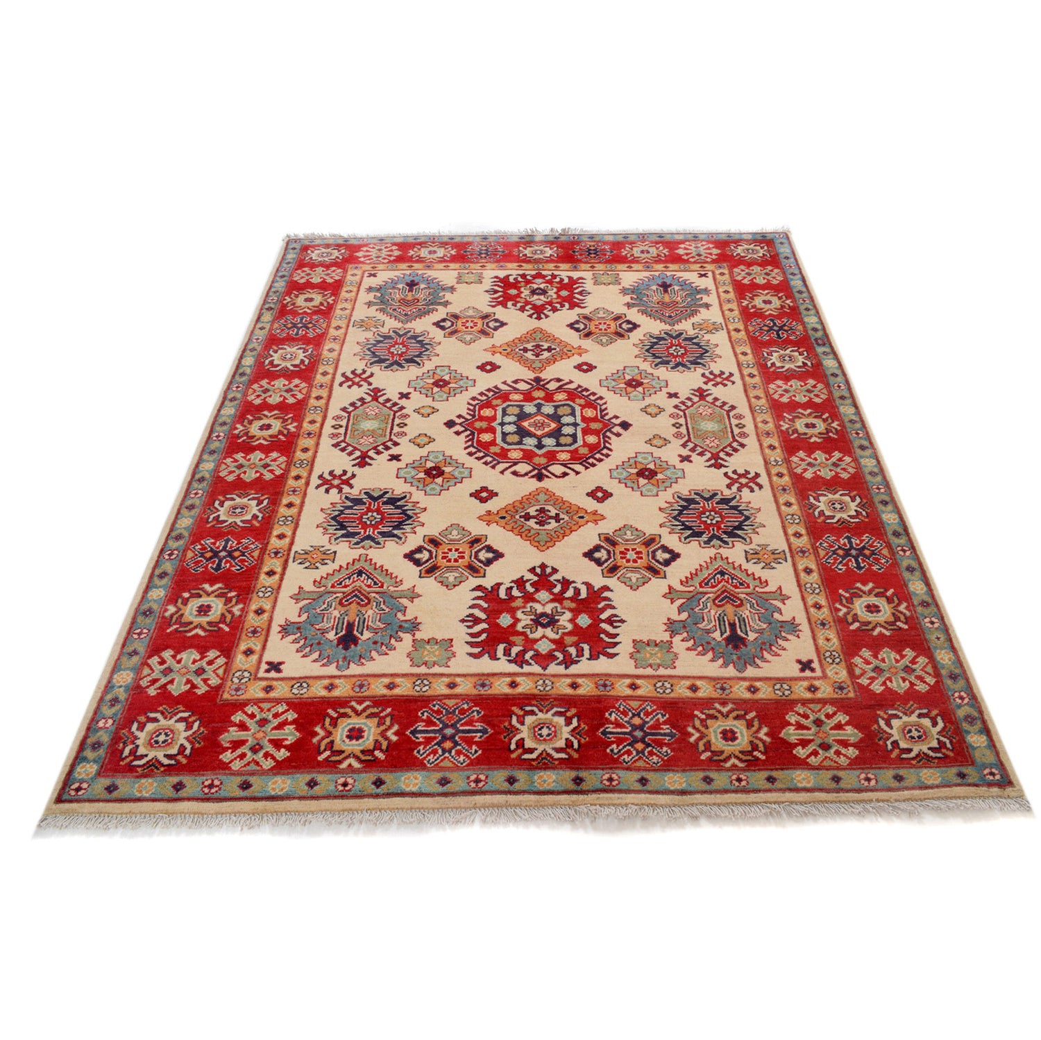 Kazak Rug Handmade Ivory Medallion 4x7 ft
