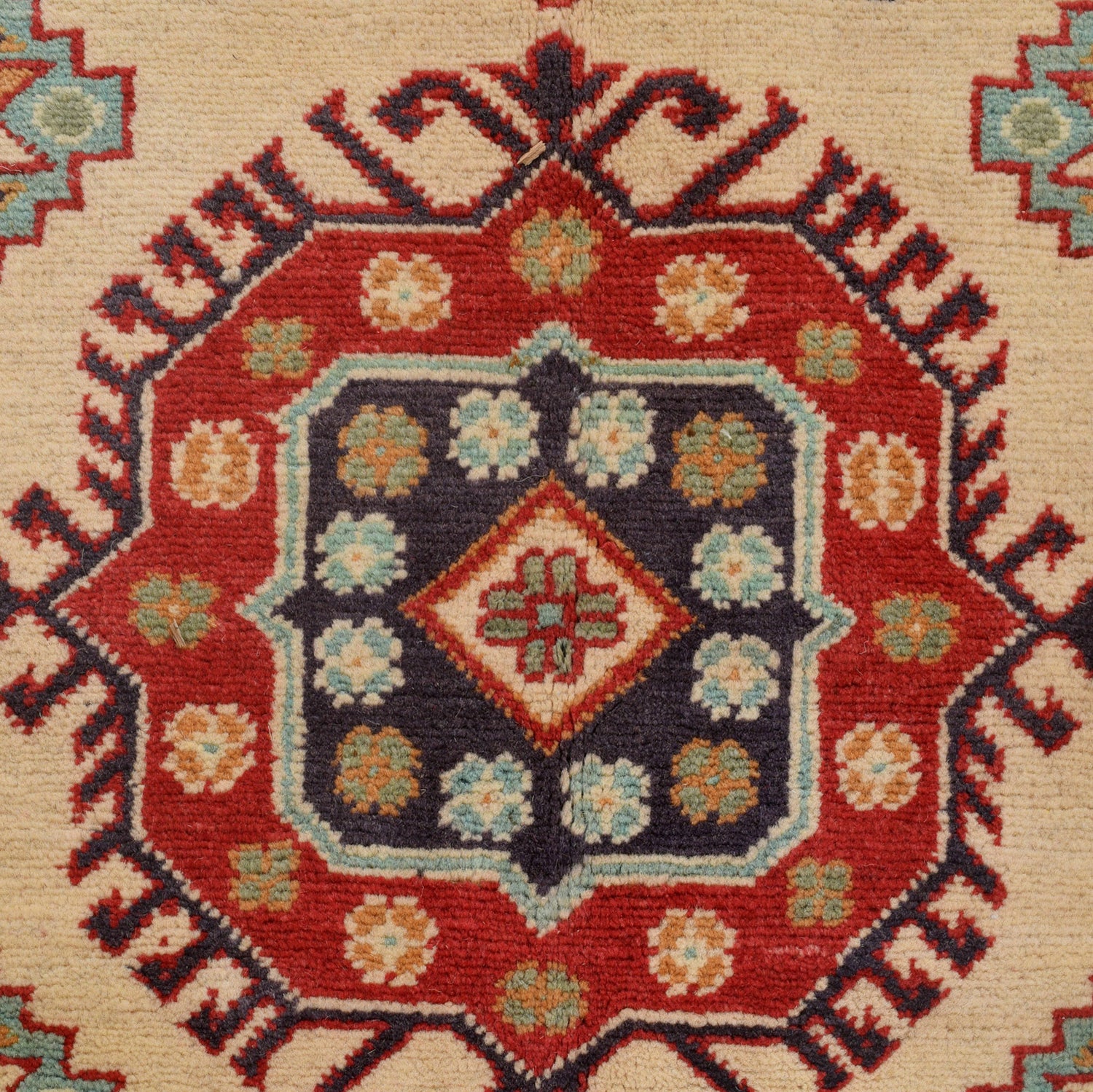 Kazak Rug Handmade Ivory Medallion 4x7 ft