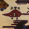 War Area Rug Handmade Ivory Helicopter + Tank 2x4 ft
