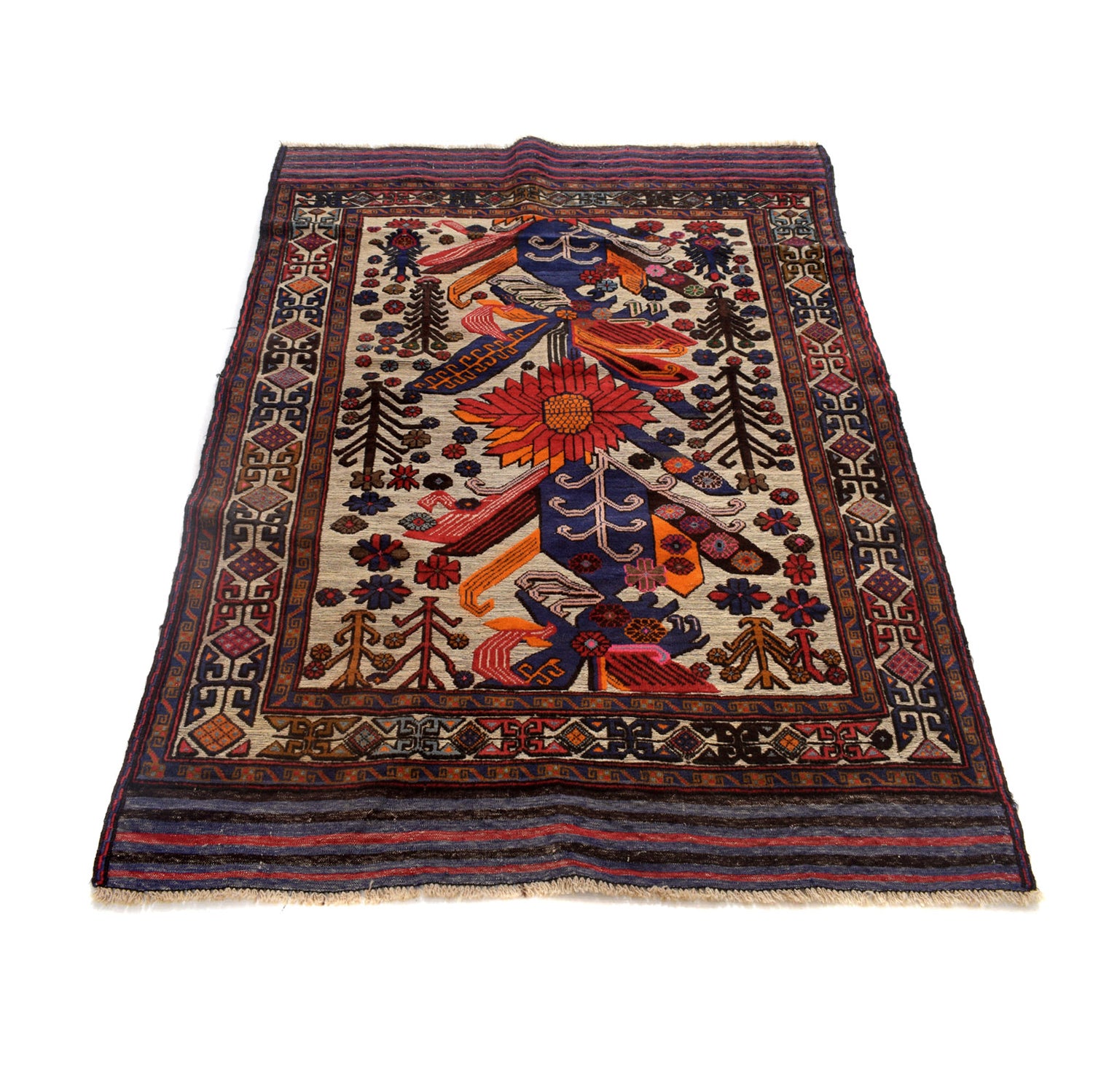 Barjasta Area Rug Handmade Beige Floral 4x6 ft