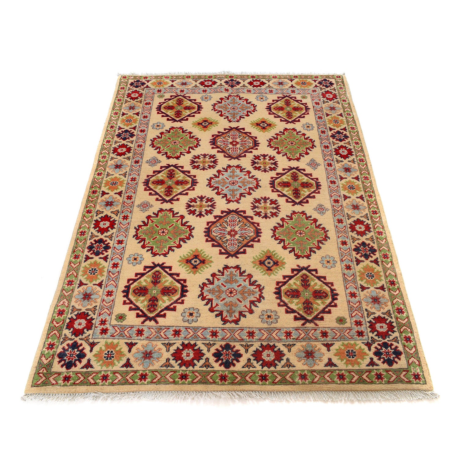 Kazak Rug Handmade Ivory Medallion 4x6 ft