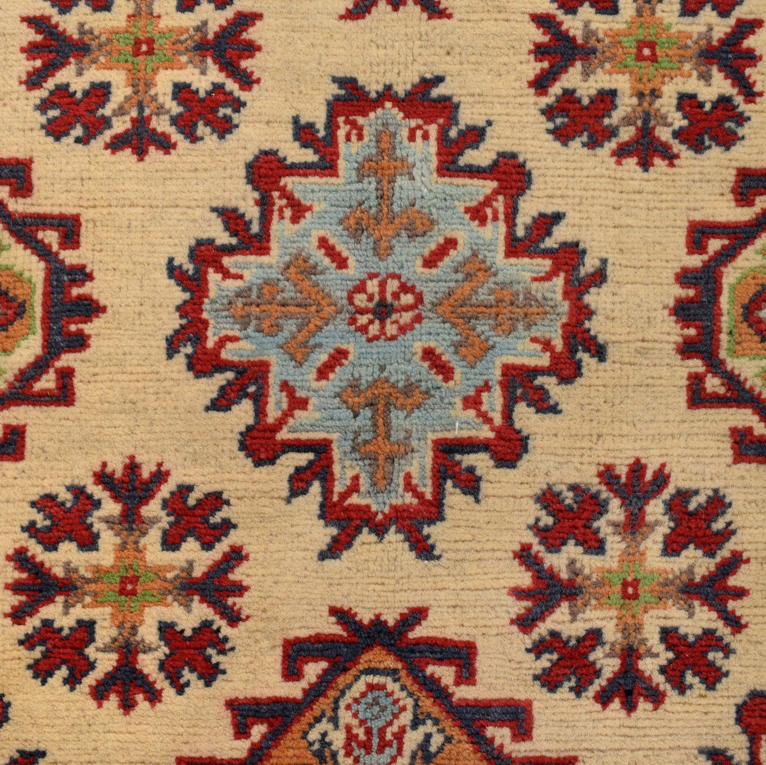 Kazak Rug Handmade Ivory Medallion 4x6 ft