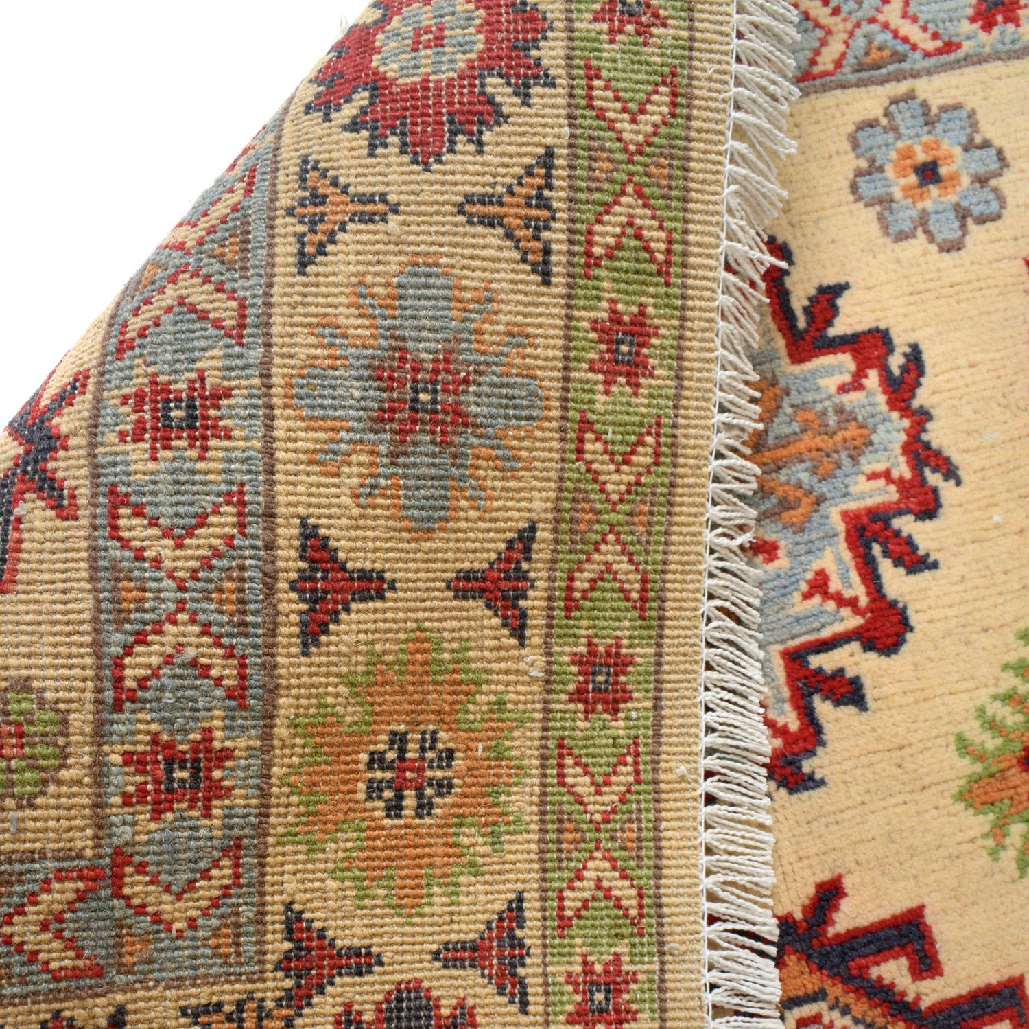 Kazak Rug Handmade Ivory Medallion 4x6 ft