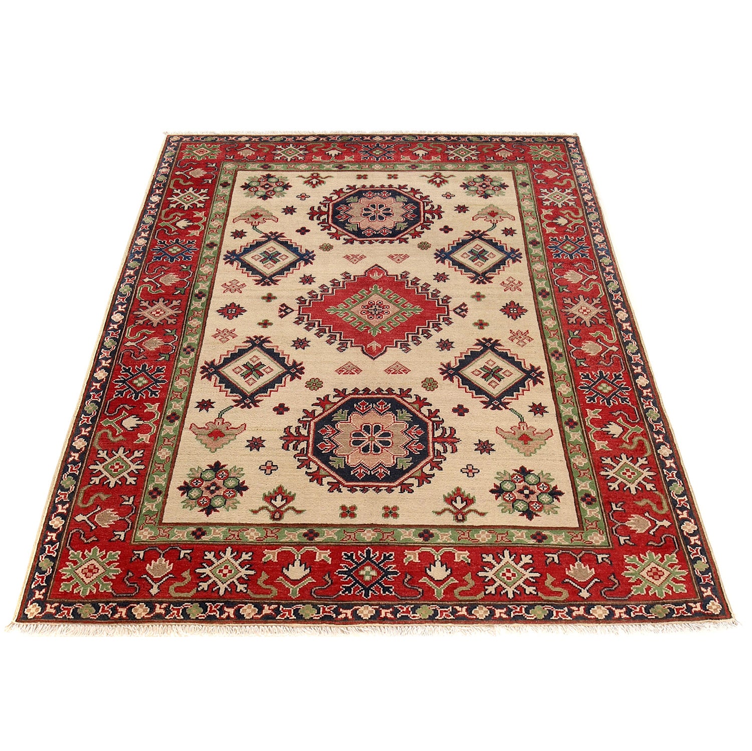 Kazak Rug Handmade Beige Medallion 4x7 ft
