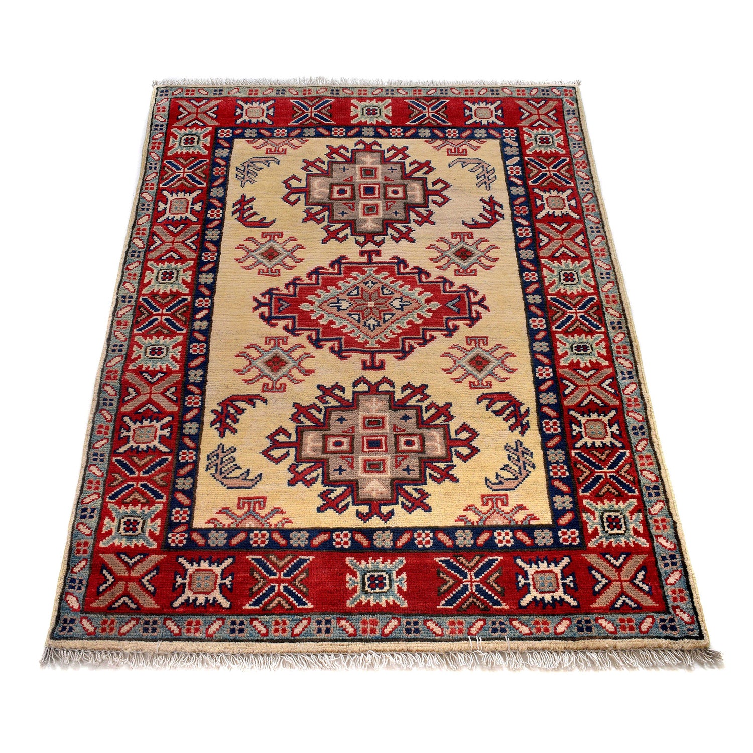Kazak Rug Handmade Ivory Medallion 2x4 ft