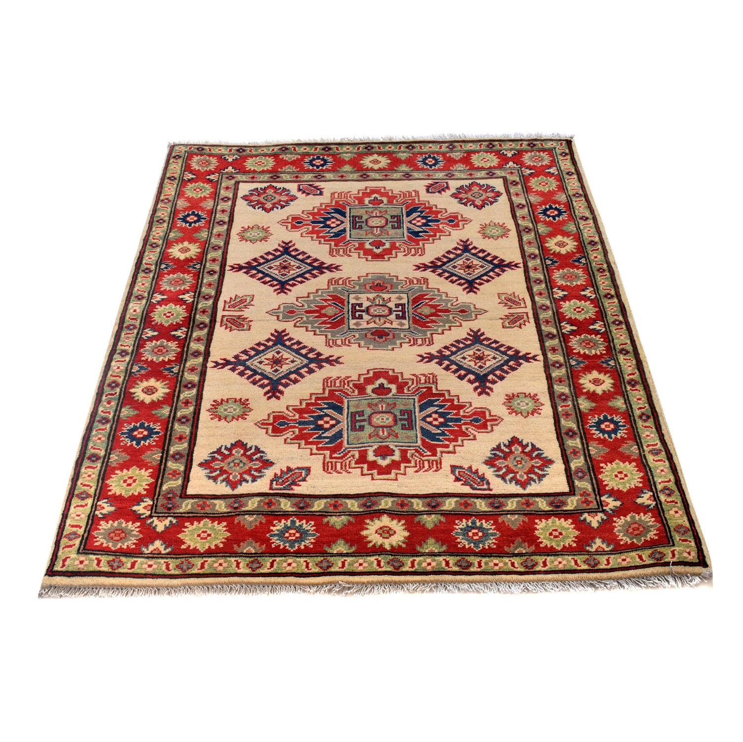 Kazak Rug Handmade Ivory Medallion 3x5 ft
