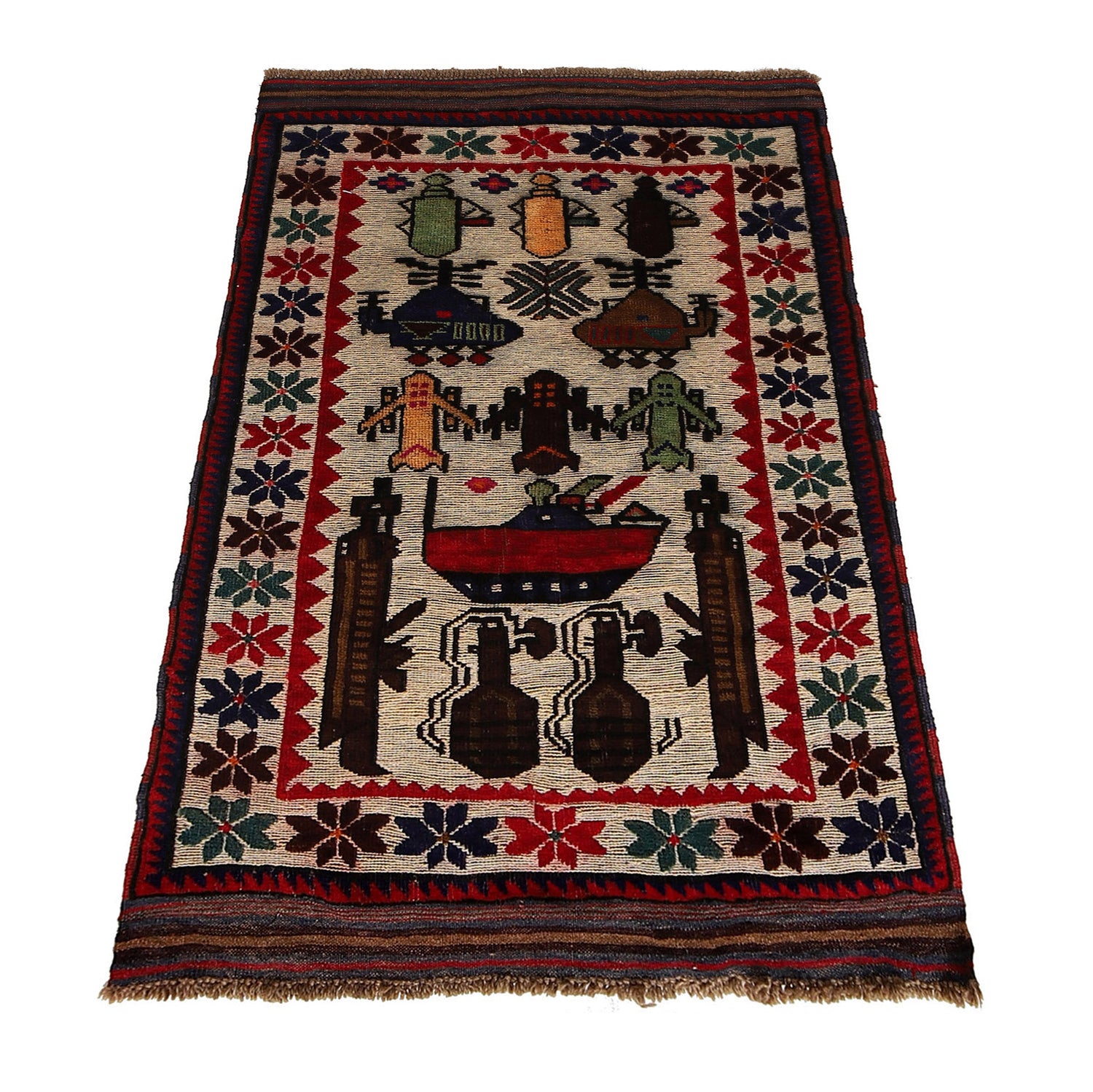 War Area Rug Handmade Ivory Tank 3x5 ft