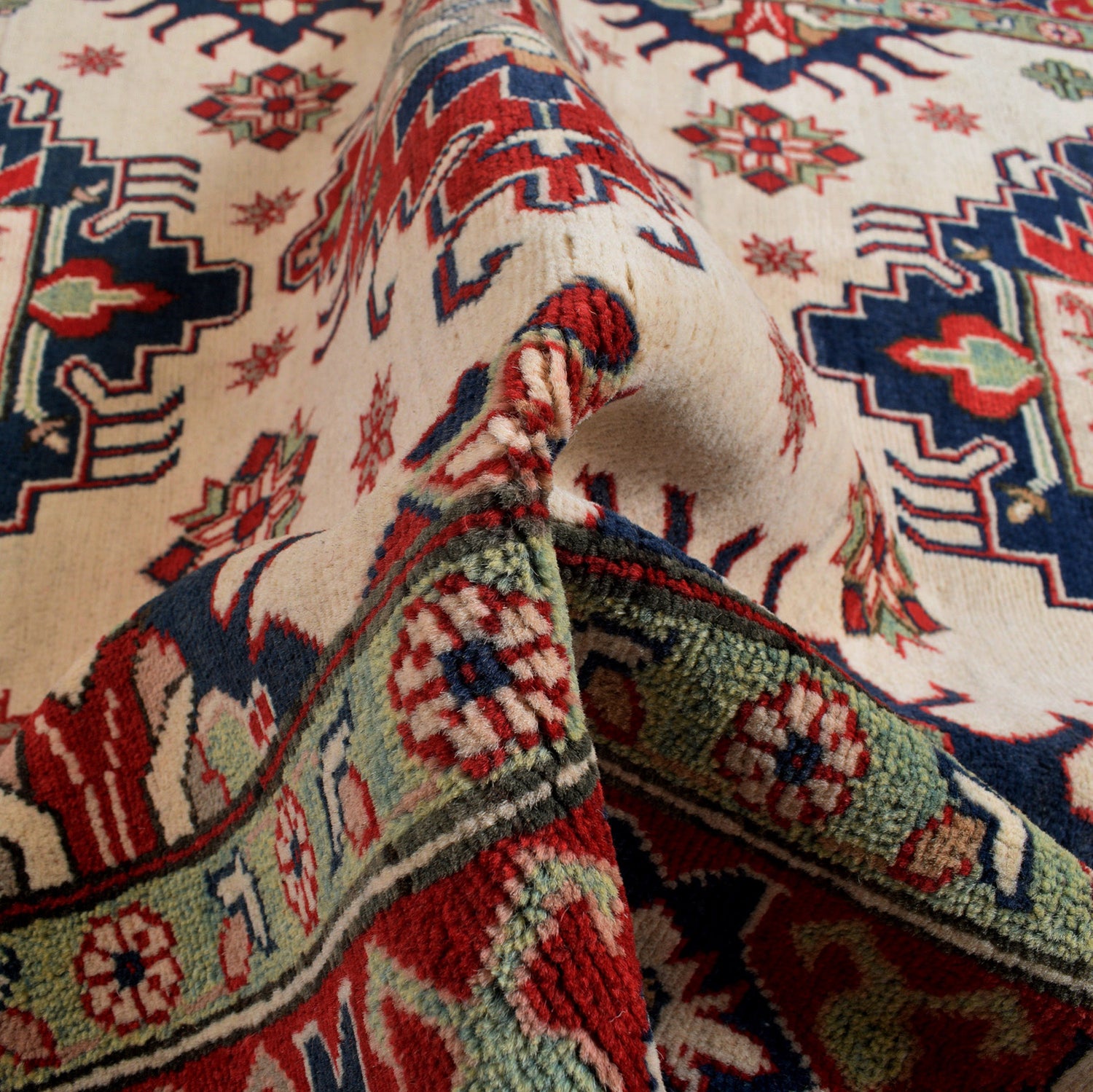 Kazak Rug Handmade Beige Medallion 4x7 ft