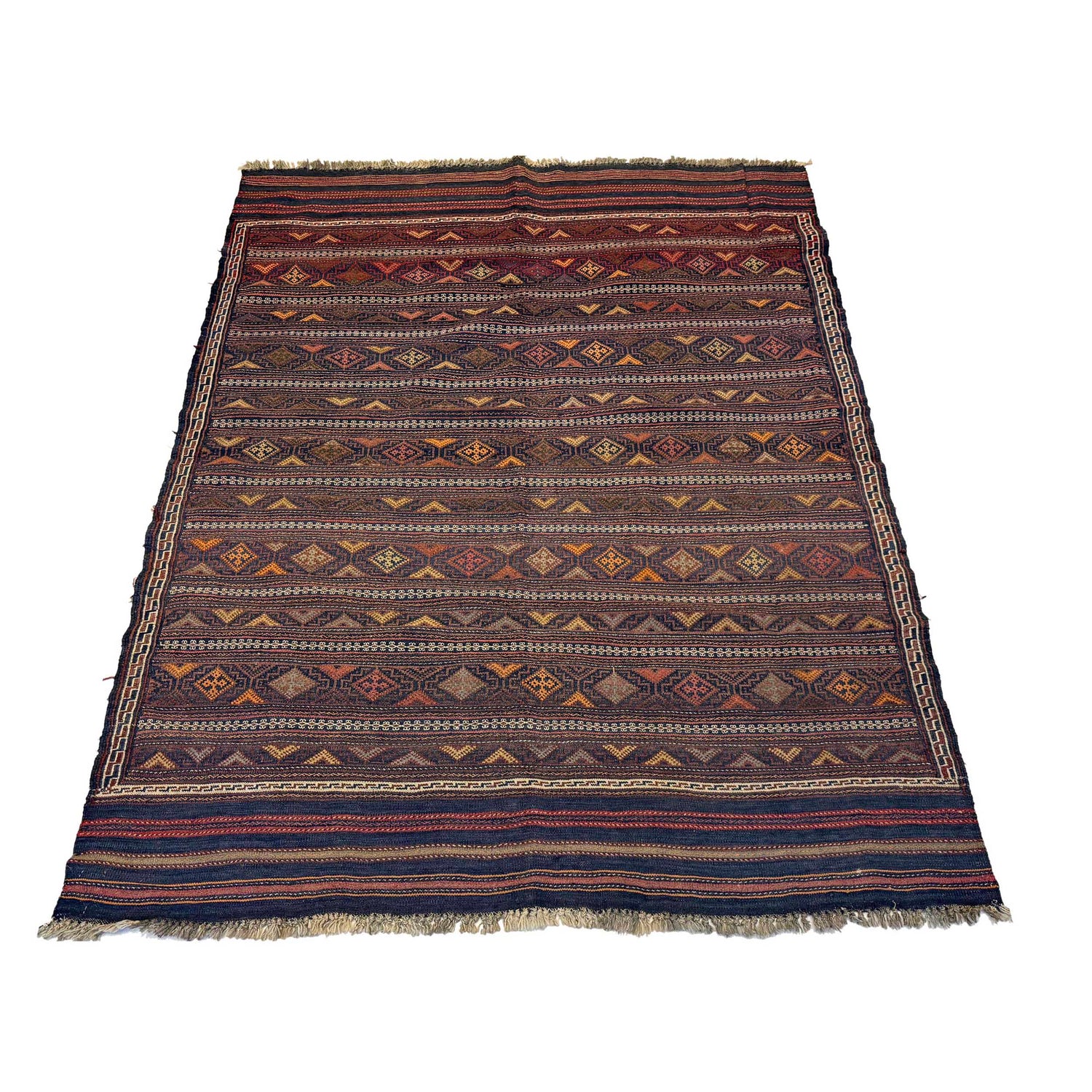 Laghari Kilim Area Rug Handmade Multi Geometric 4x7 ft