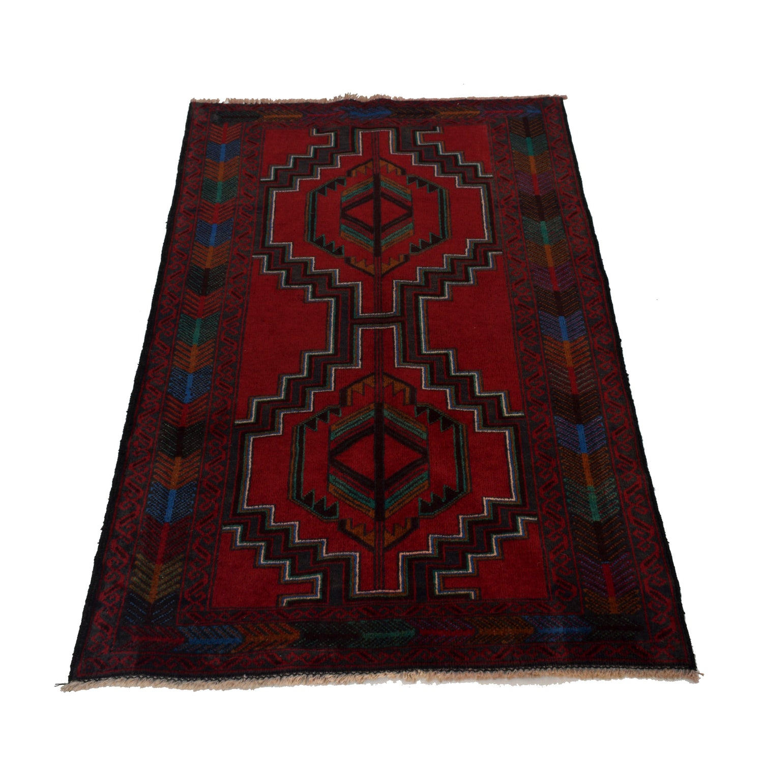 Baluchi Rug Handmade Multi Geometric 3x5 ft