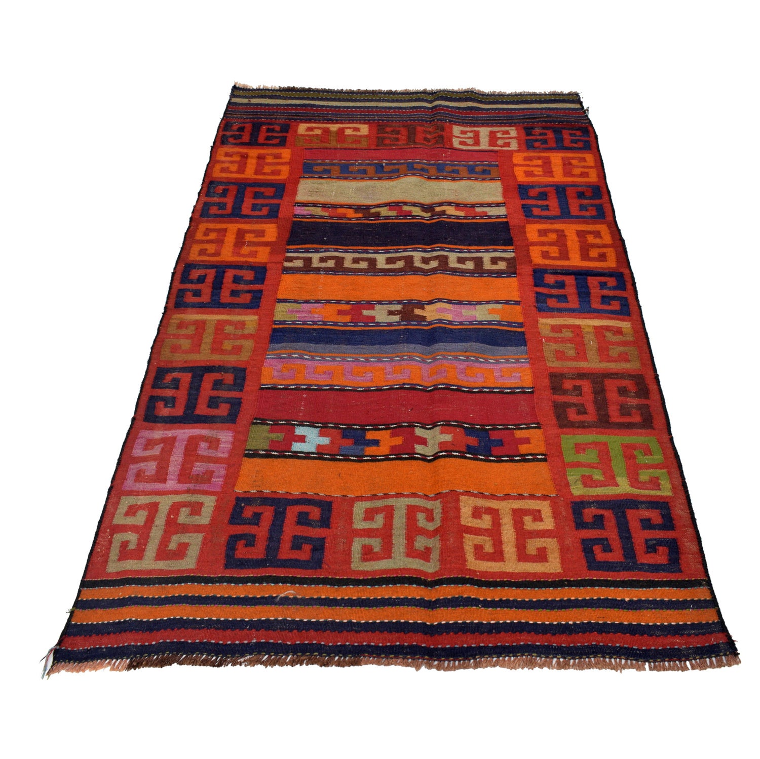 Maimana Kilim Area Rug Handmade Firebrick Floral 4x6 ft