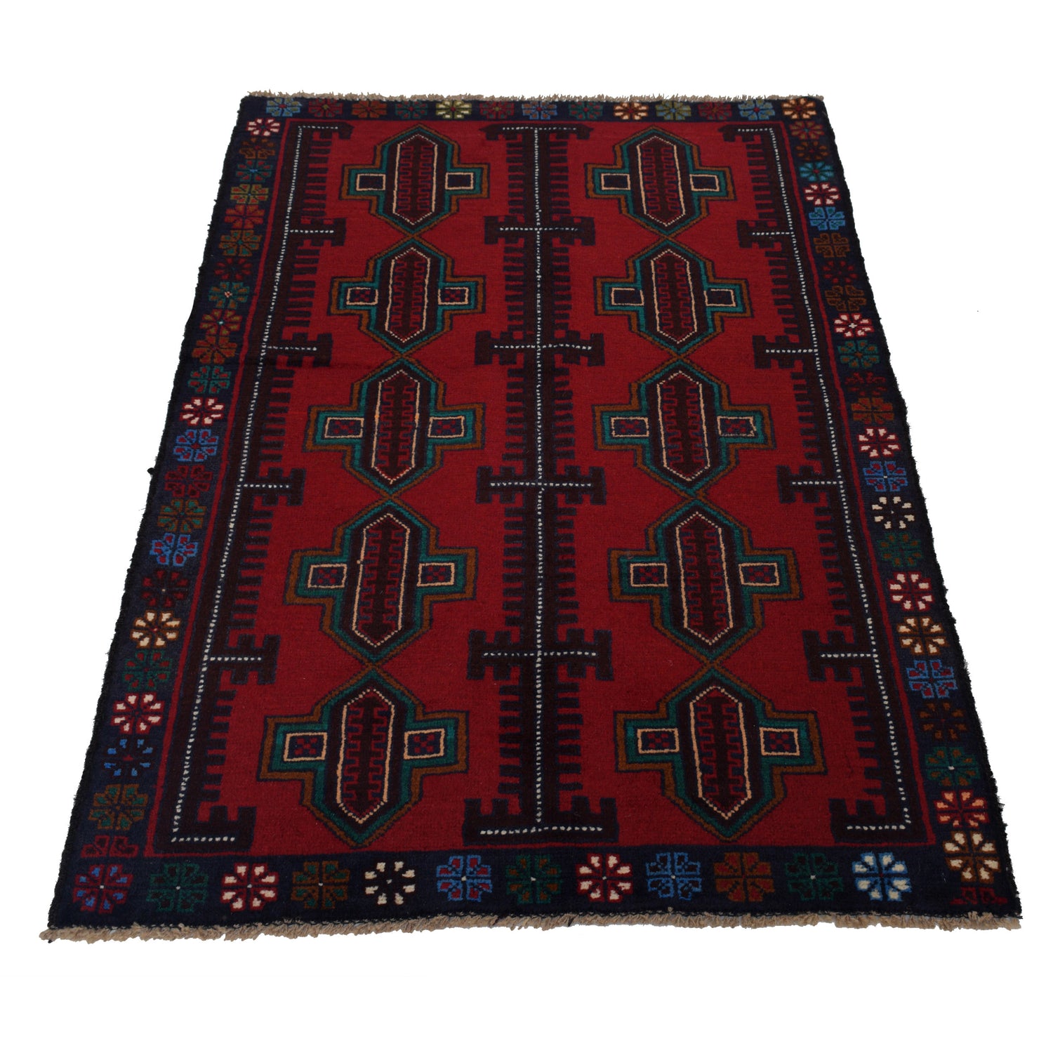 Baluchi Rug Handmade Red Geometric 3x5 ft