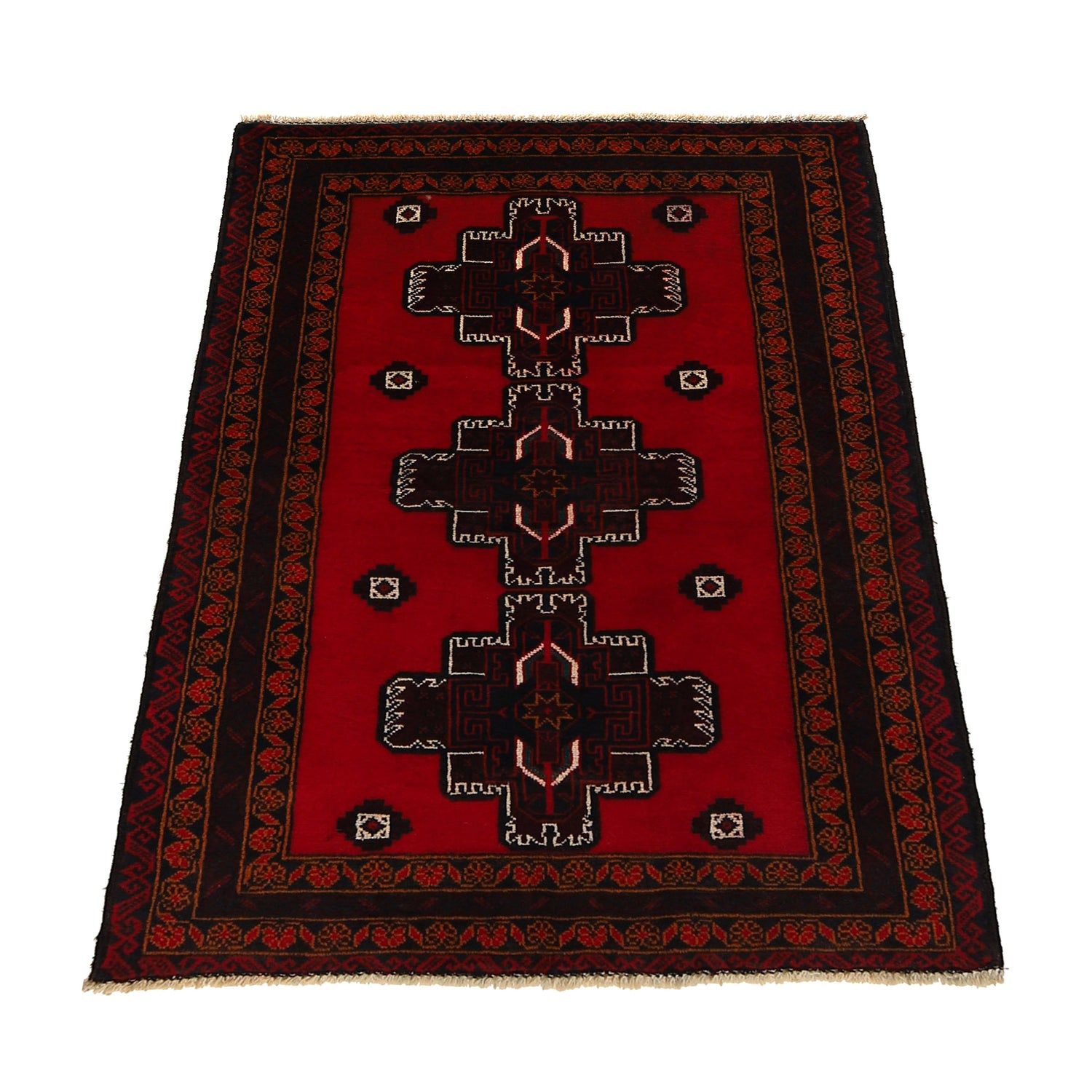Baluchi Rug Handmade Red Geometric 3x5 ft
