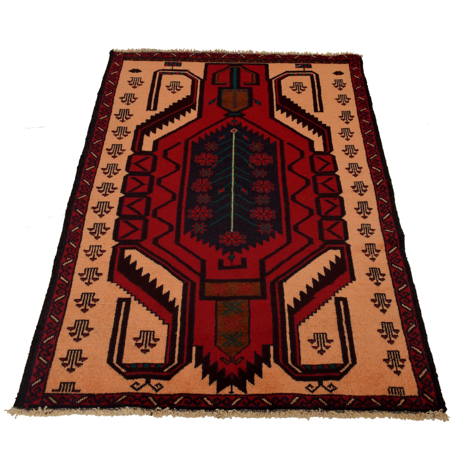 Baluchi Rug Handmade Beige Geometric 3x5 ft