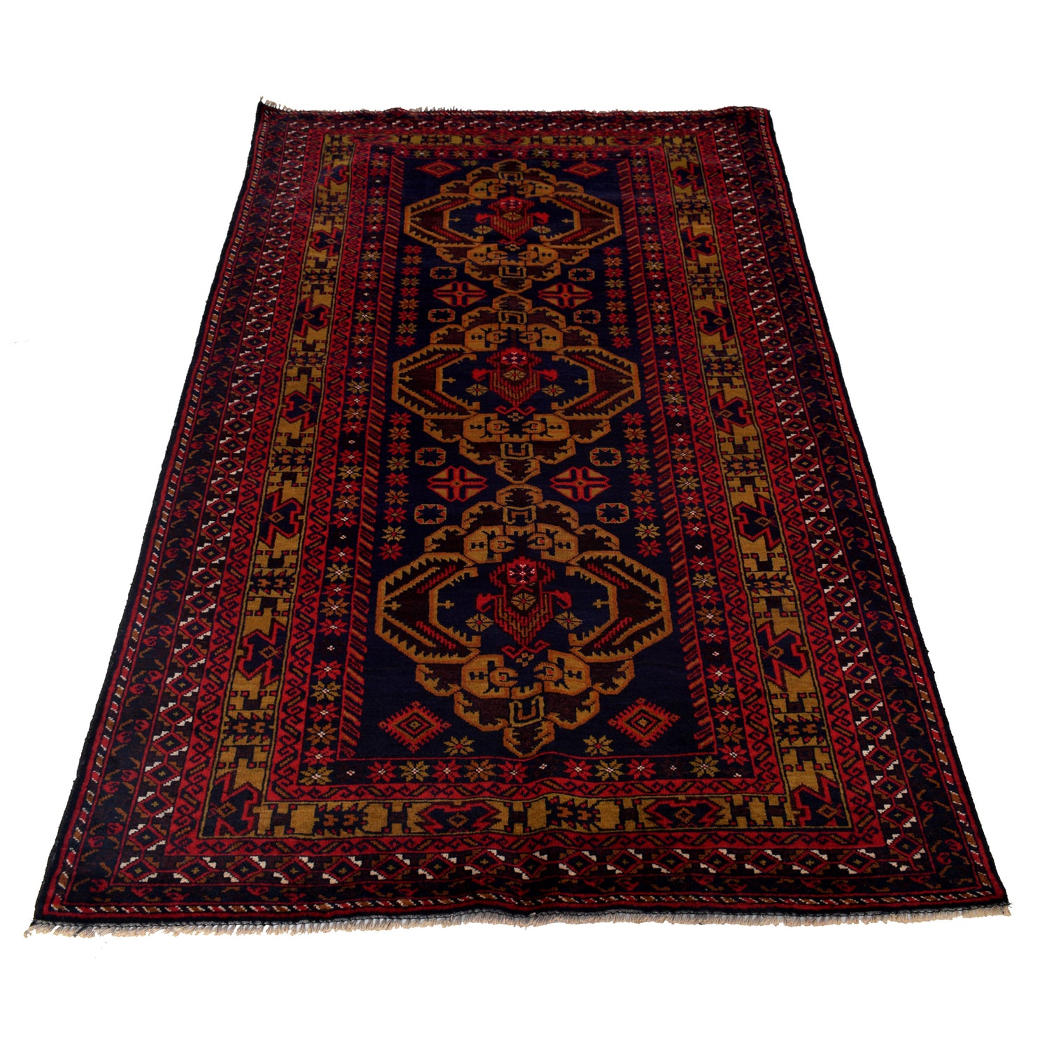 Baluchi Rug Handmade Blue Geometric 4x6 ft