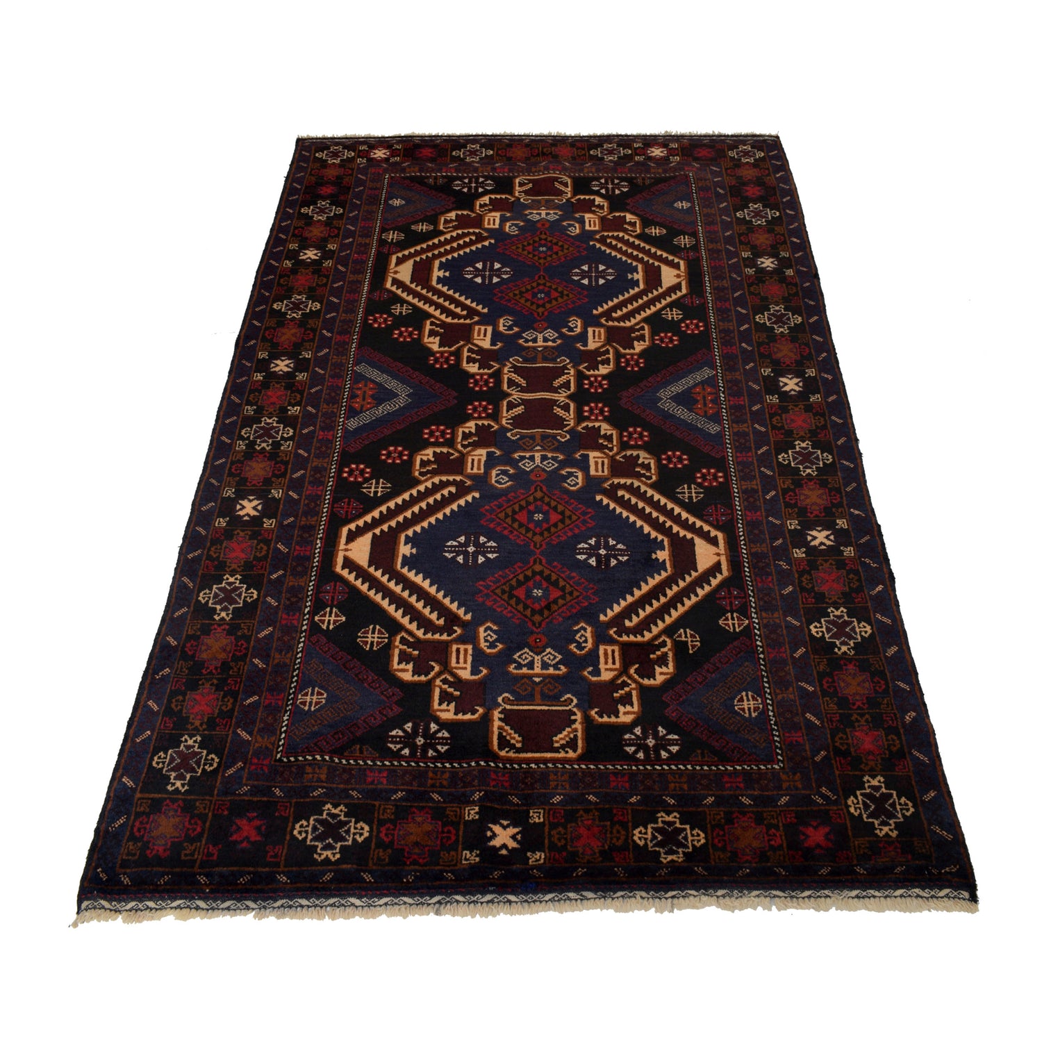 Baluchi Rug Handmade Multi Geometric 4x7 ft