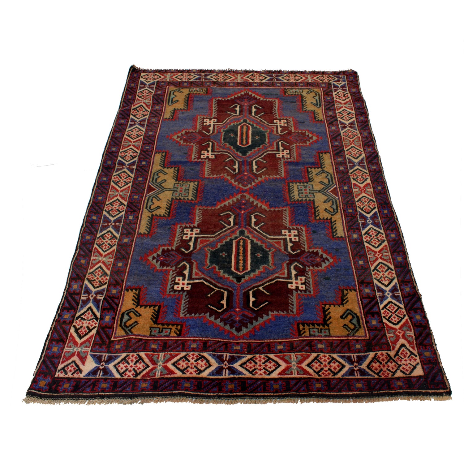 Baluchi Rug Handmade Blue Geometric 4x6 ft