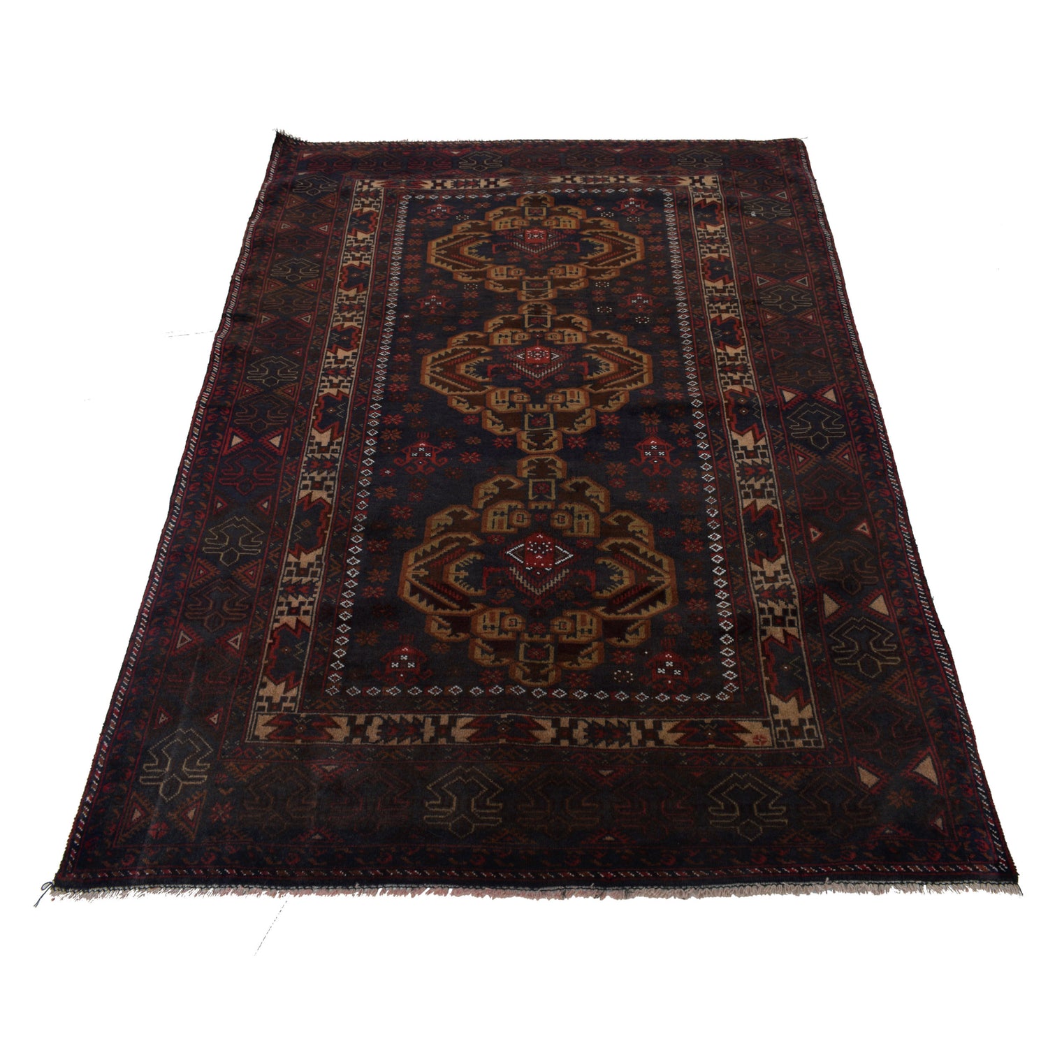 Baluchi Rug Handmade Multi Geometric 4x7 ft