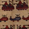 War Area Rug Handmade Brown Tank + Helicopter + Grenade 3x5