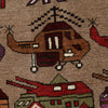 War Area Rug Handmade Brown Tank + Helicopter 4x6 ft