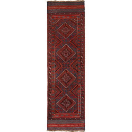 Mashwani Area Rug Runner Handmade Deep Red Geometric 8'