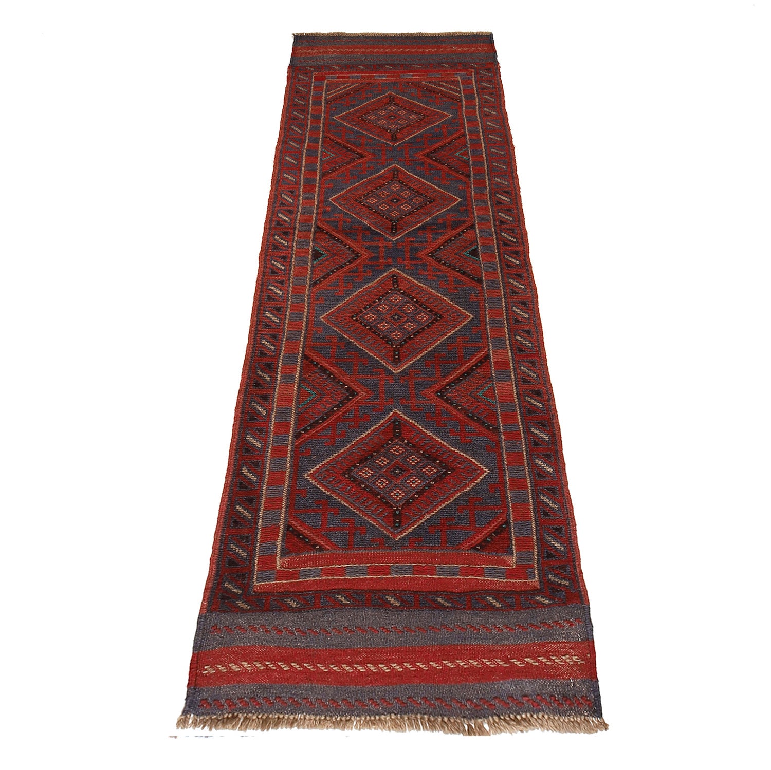 Mashwani Area Rug Runner Handmade Deep Red Geometric 8'