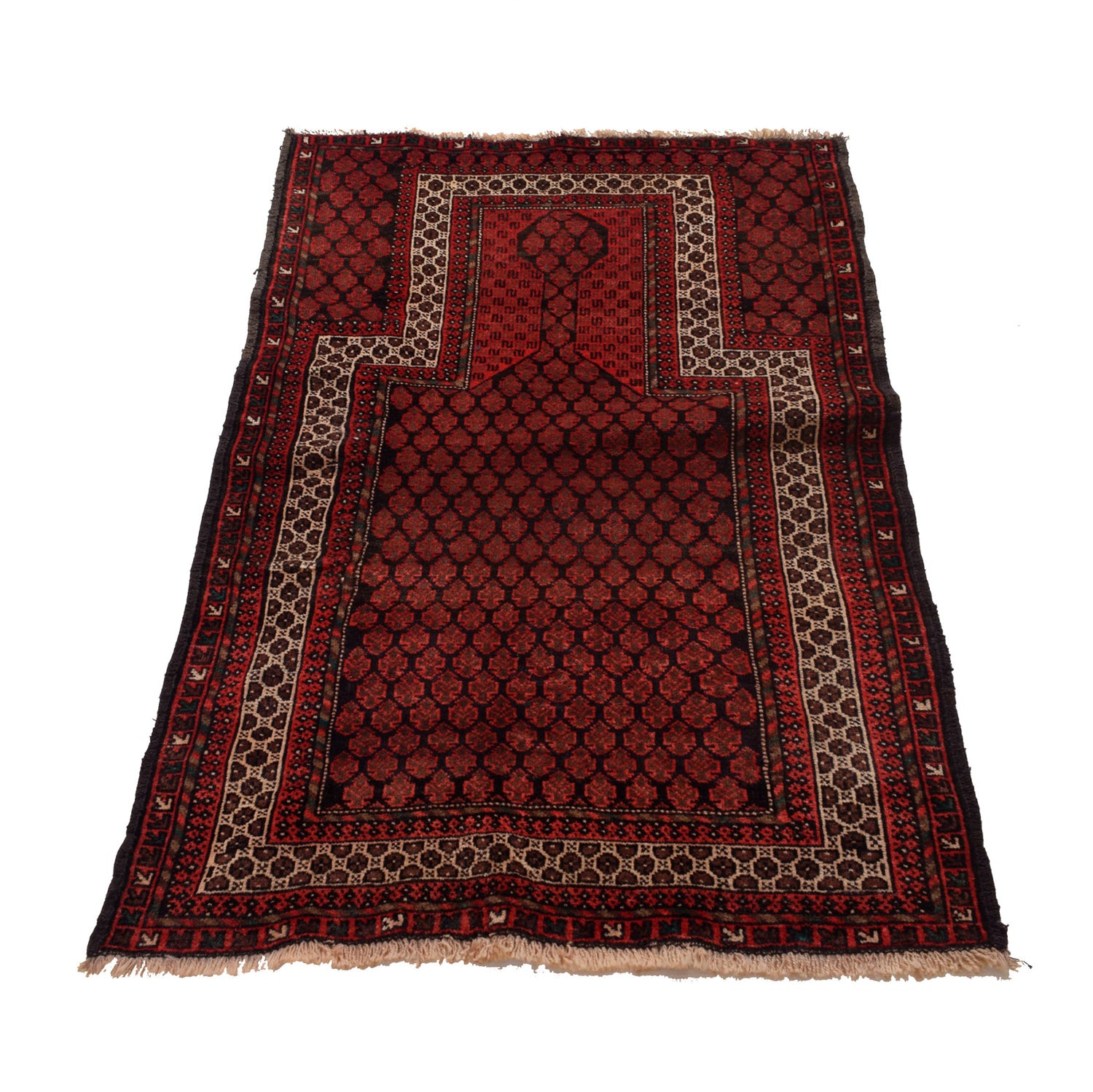 Baluchi Rug Handmade Red Prayer Design 2x4 ft