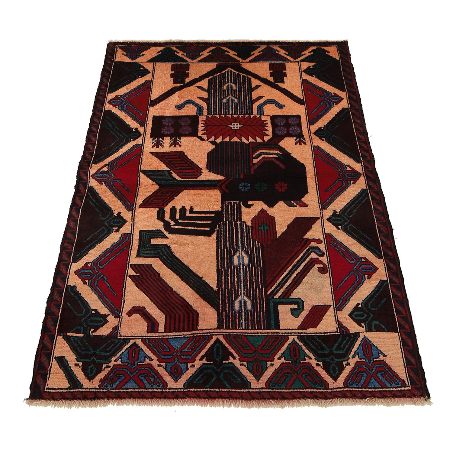 Baluchi Rug Handmade Multi Geometric 3x5 ft