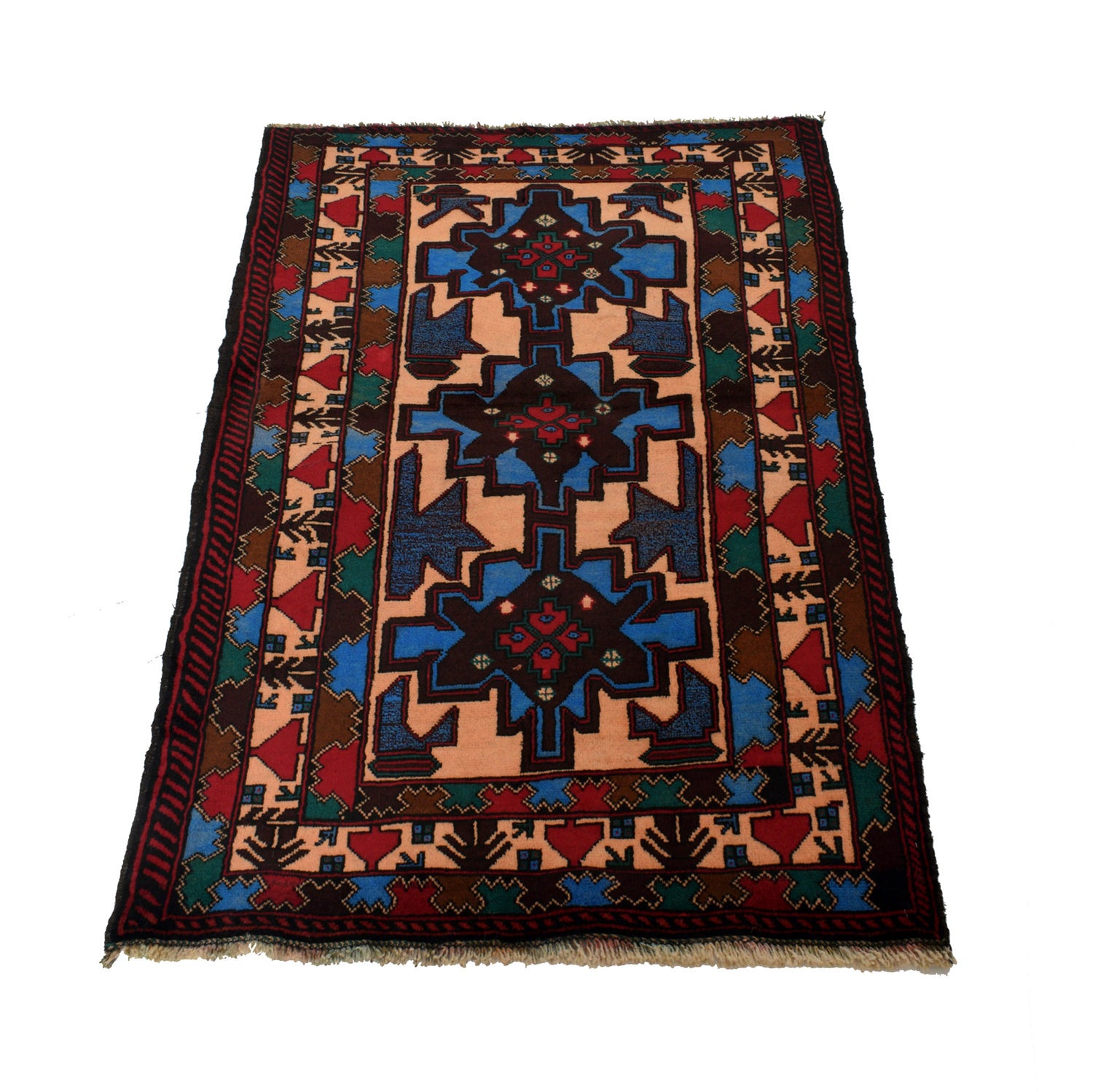 Baluchi Rug Handmade Multi Geometric 3x5 ft