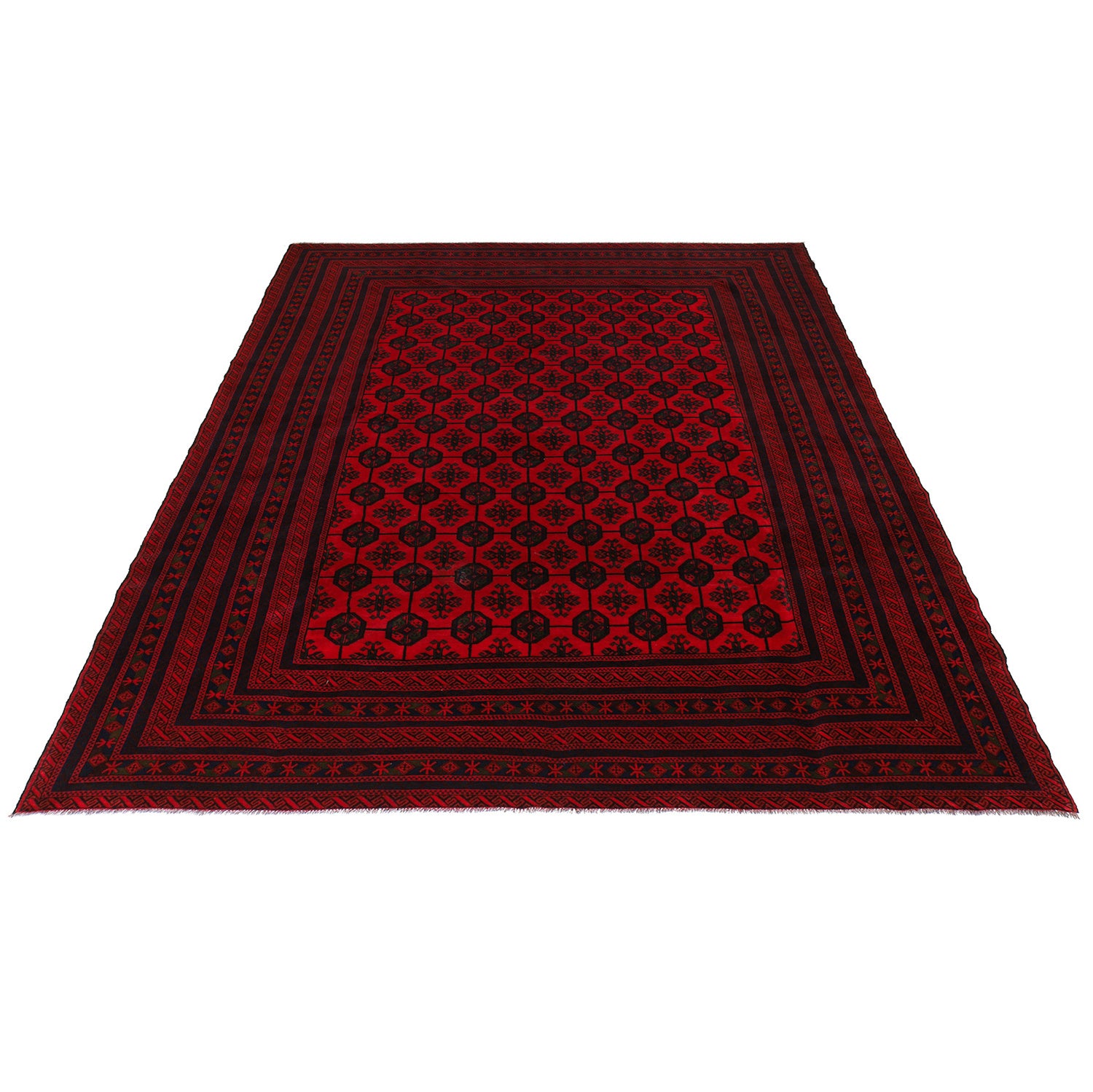 Bokhara Rug Handmade Deep Red Medallion 9x12 ft