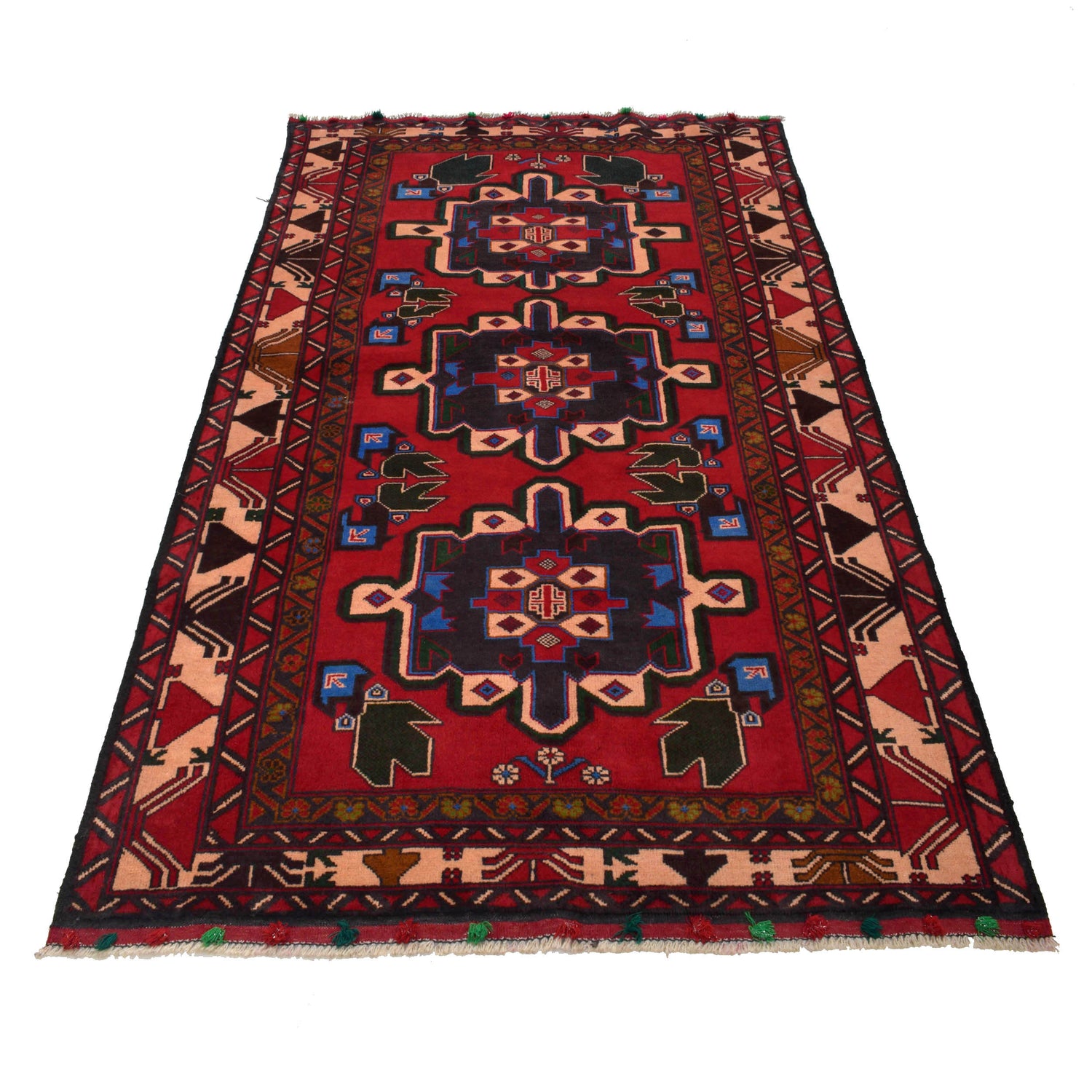 Baluchi Rug Handmade Multi Geometric 4x7 ft