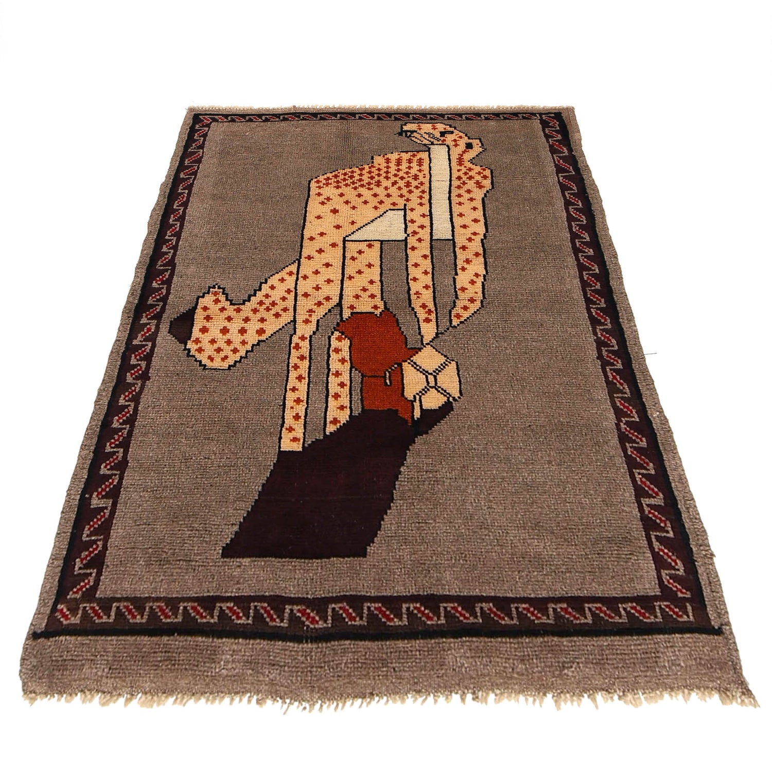 Pictorial Rug Handmade Brown Design