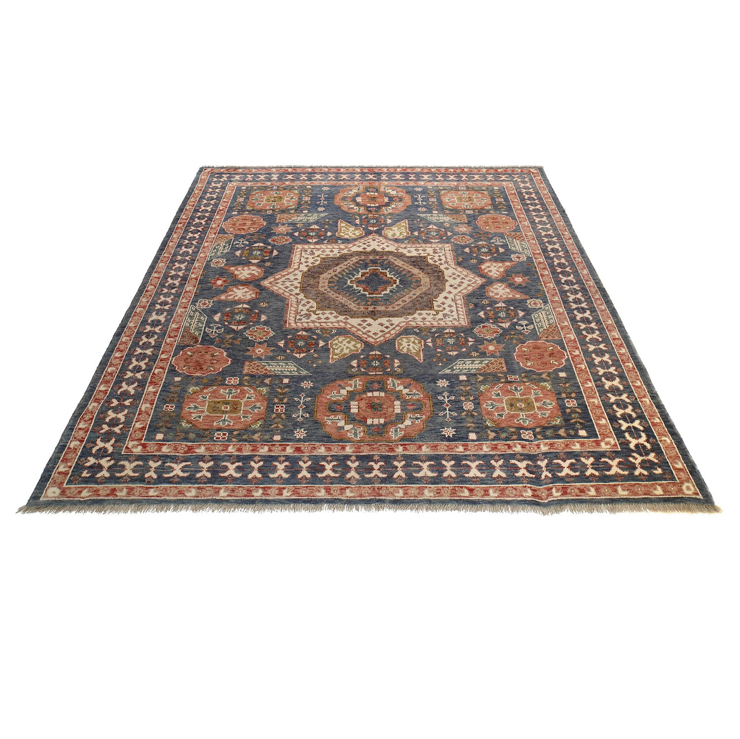 Mamluk Area Rug Handmade Gray Medallion 8x10 ft
