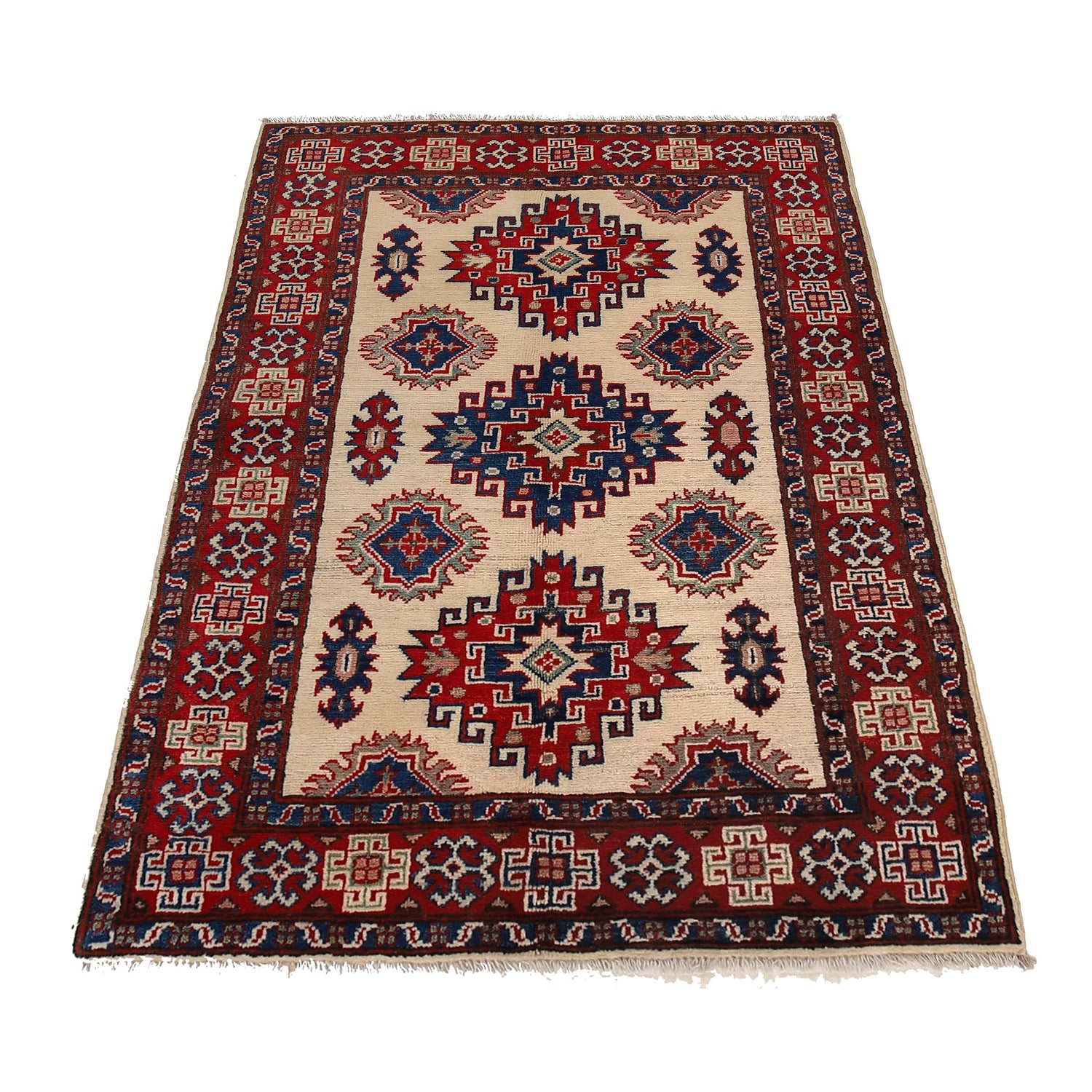 Kazak Rug Handmade Ivory Medallion 3x5 ft